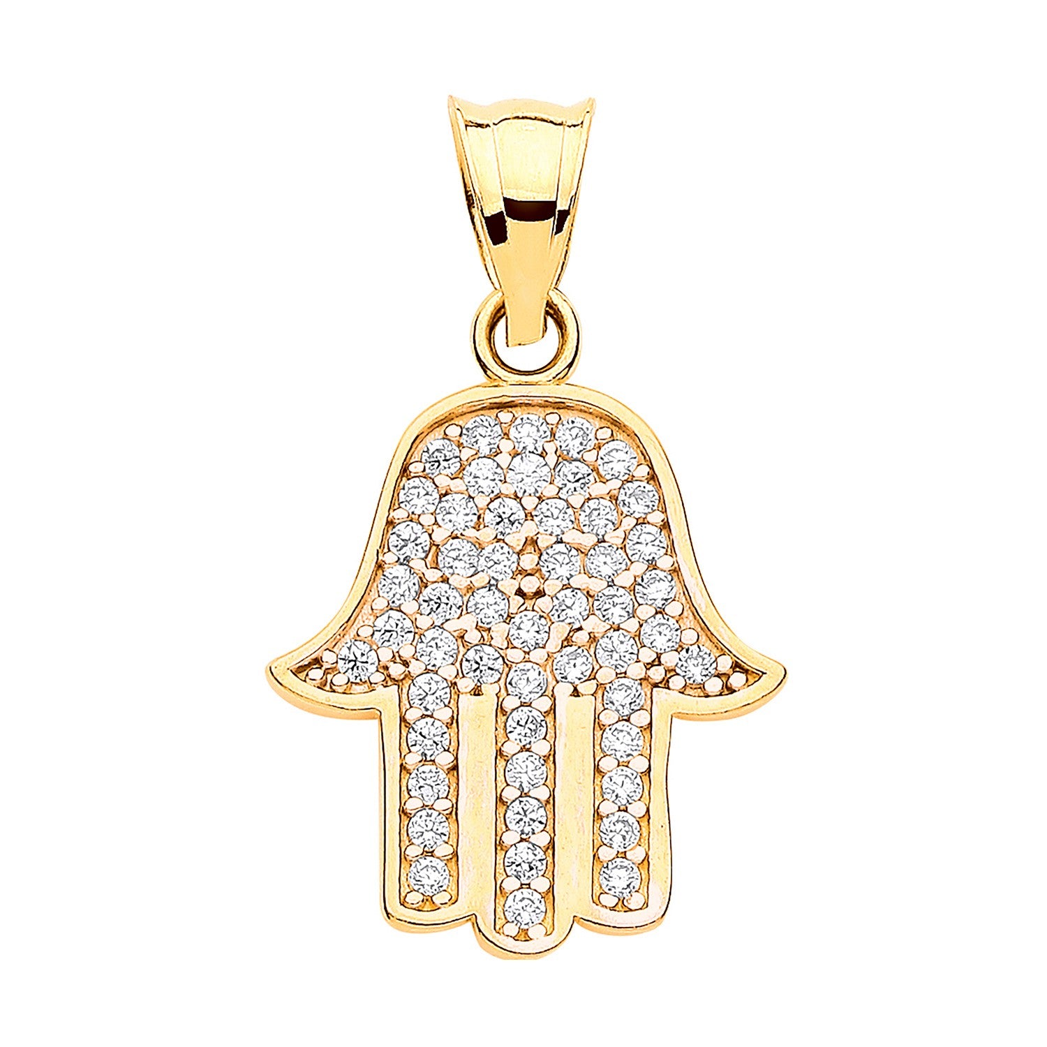 Yellow Gold Cubic Zirconia Hamsa Pendant