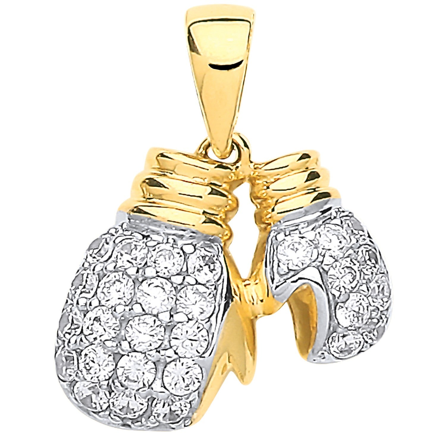 Yellow Gold Joined Cubic Zirconia Boxing Gloves Pendant