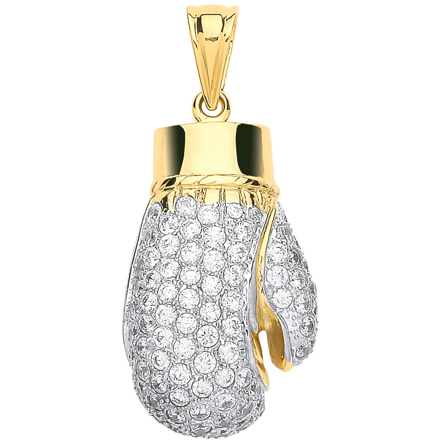 Yellow Gold Cubic Zirconia Hollow Large Boxing Glove Pendant