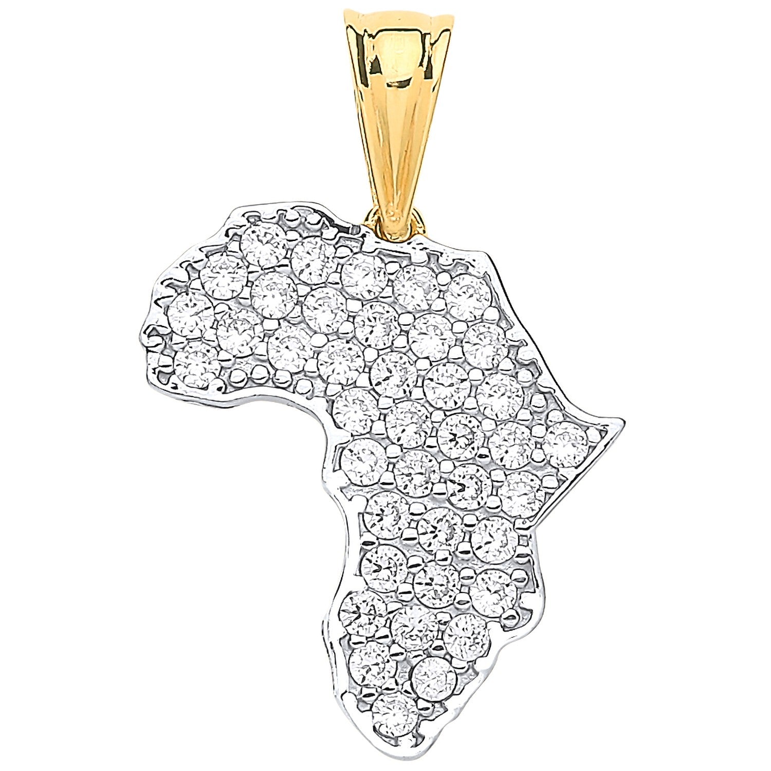 Yellow Gold Cubic Zirconia Africa Map Hollow Pendant