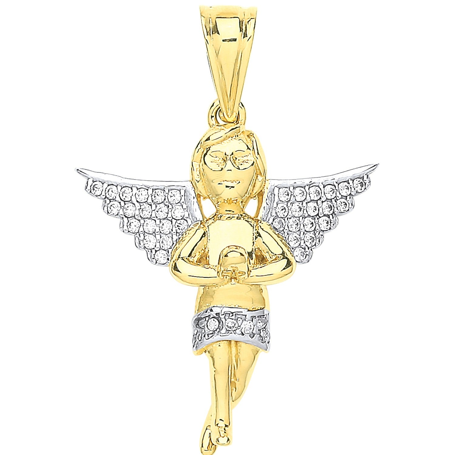 Yellow Gold Cubic Zirconia Praying Angel Pendant