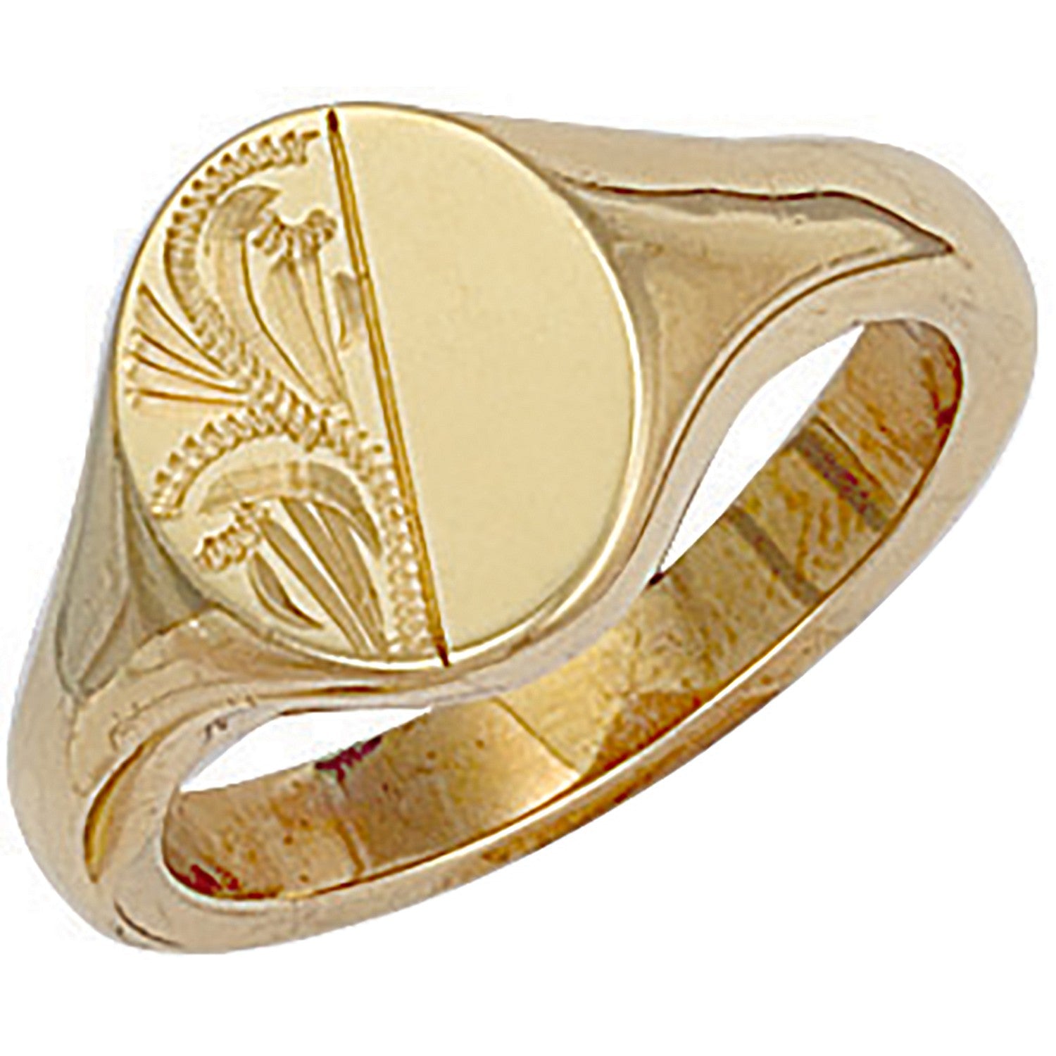 Yellow Gold Engraved Oval Signet Ring