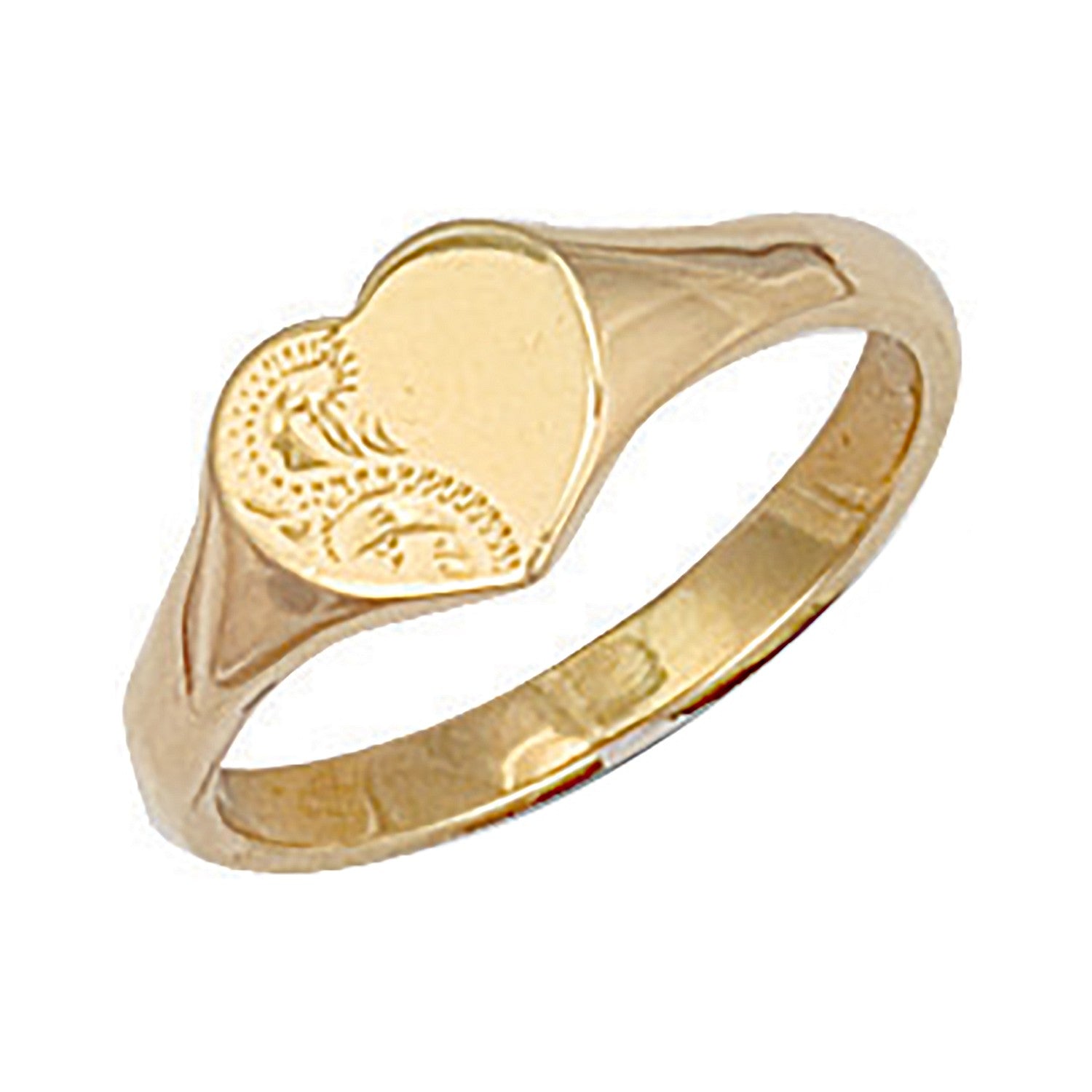 Yellow Gold Heart Engraved Maiden Signet Ring