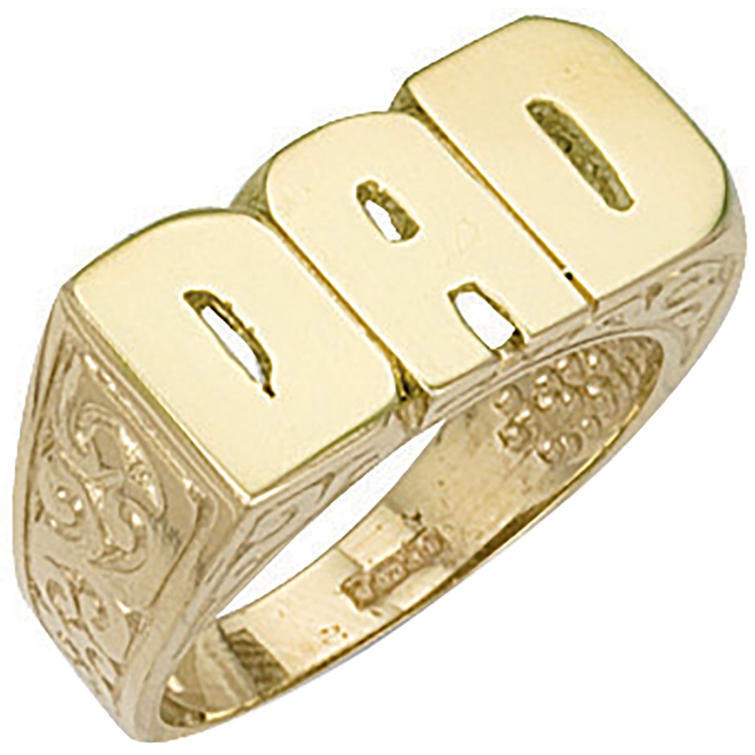 Yellow Gold Patterned Sides Dad Ring