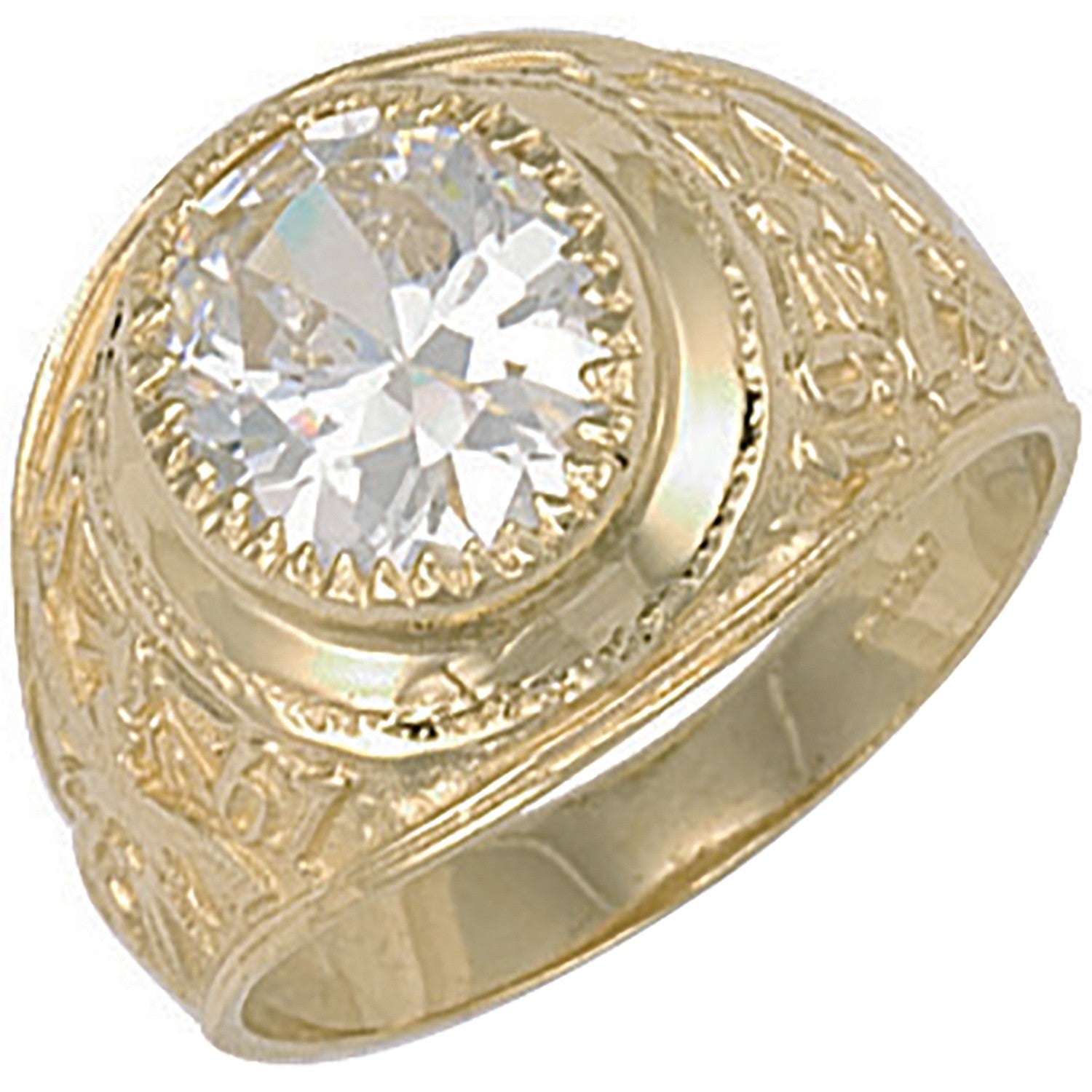 Yellow Gold White Cubic Zirconia Stone College Ring