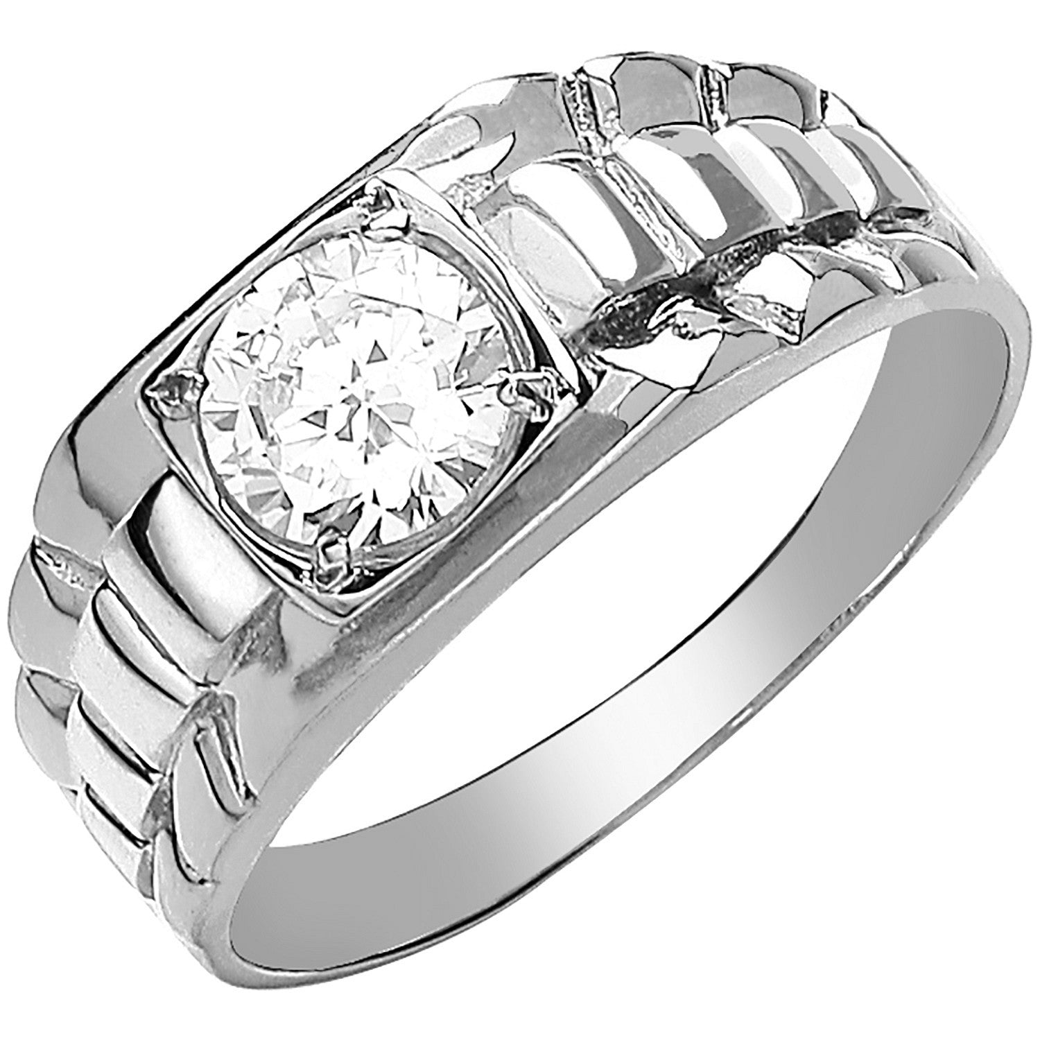 White Gold Gents Square Top Cubic Zirconia Ring