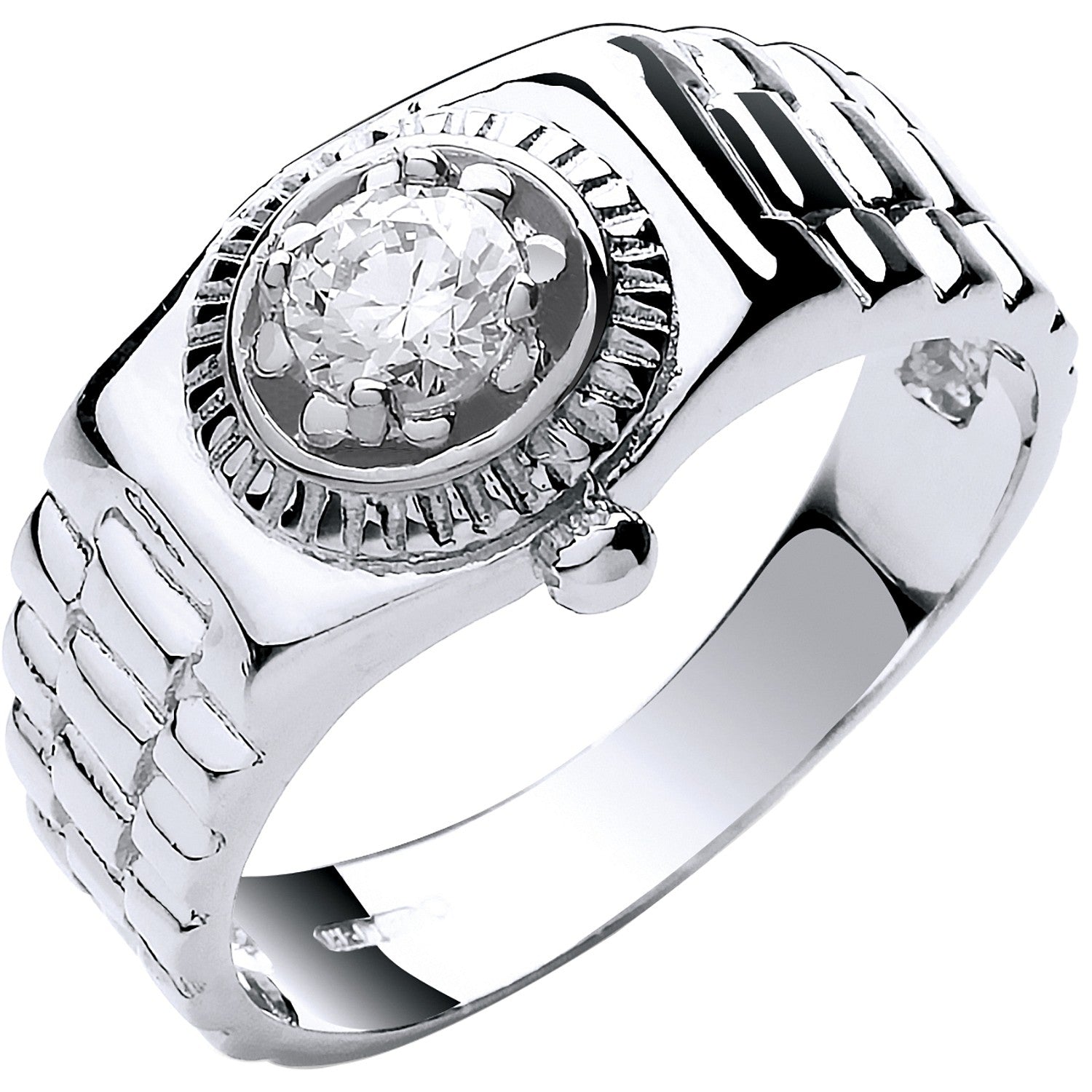 White Gold Gents Cubic Zirconia Ring