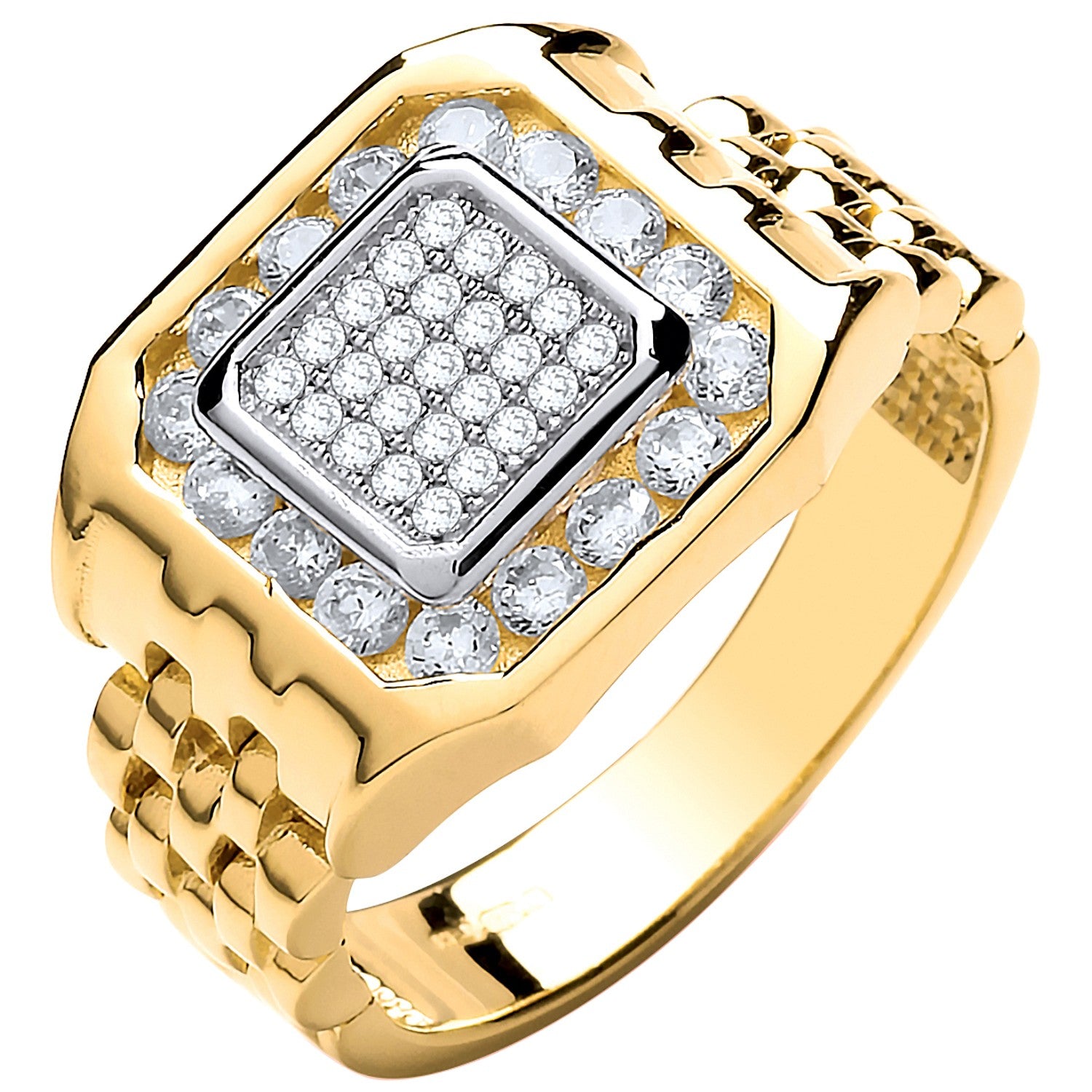 Yellow Gold Panther Link & Cubic Zirconia's Gents Ring