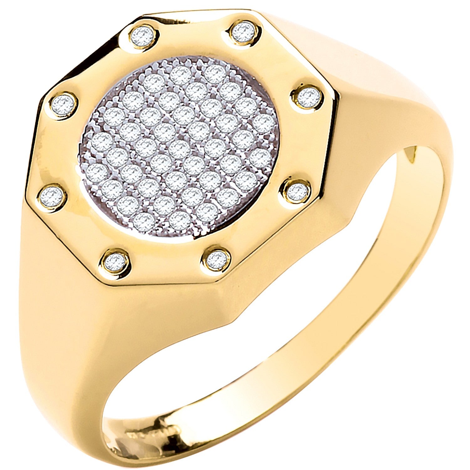 Yellow Gold Octagon Top Fashion Cubic Zirconia Gents Ring