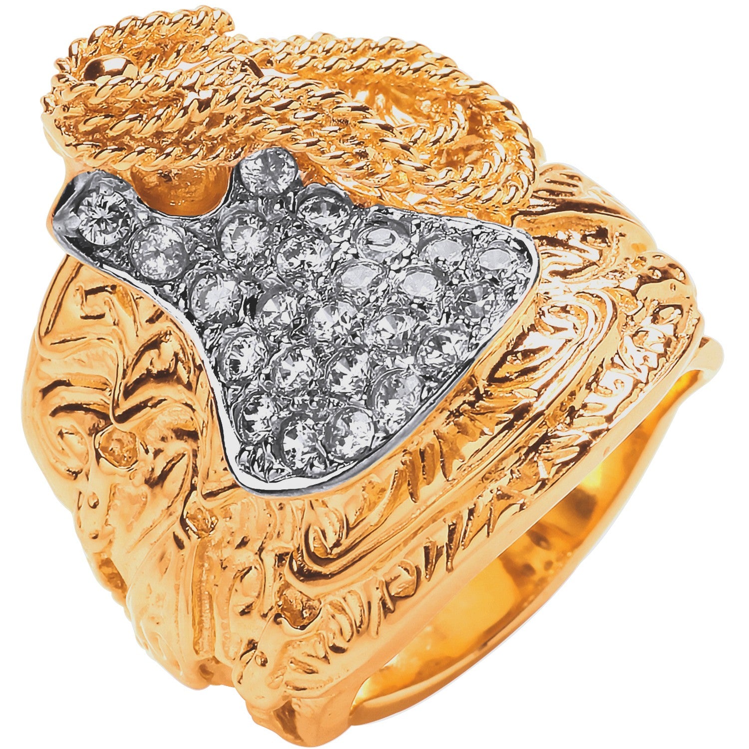 Yellow Gold CZs Saddle Gents Ring