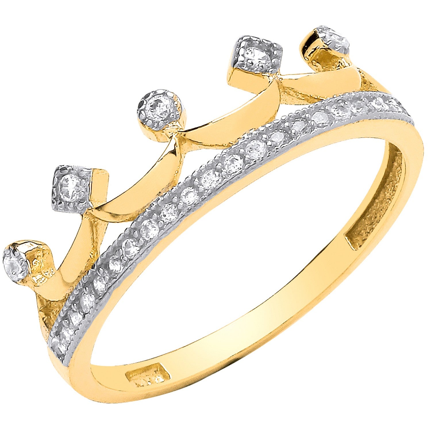 Yellow Gold Crown Cubic Zirconia Ring