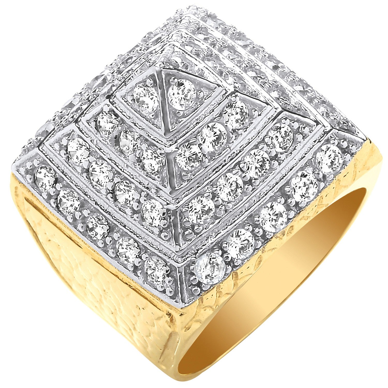 Yellow Gold Cubic Zirconia Pyramid Gents Ring