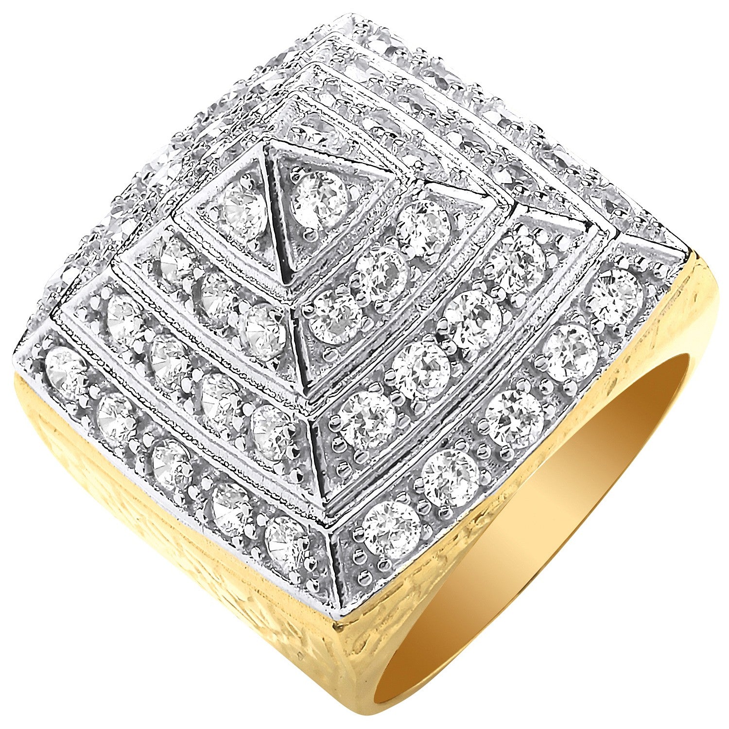 Yellow Gold Large Cubic Zirconia Pyramid Gents Ring