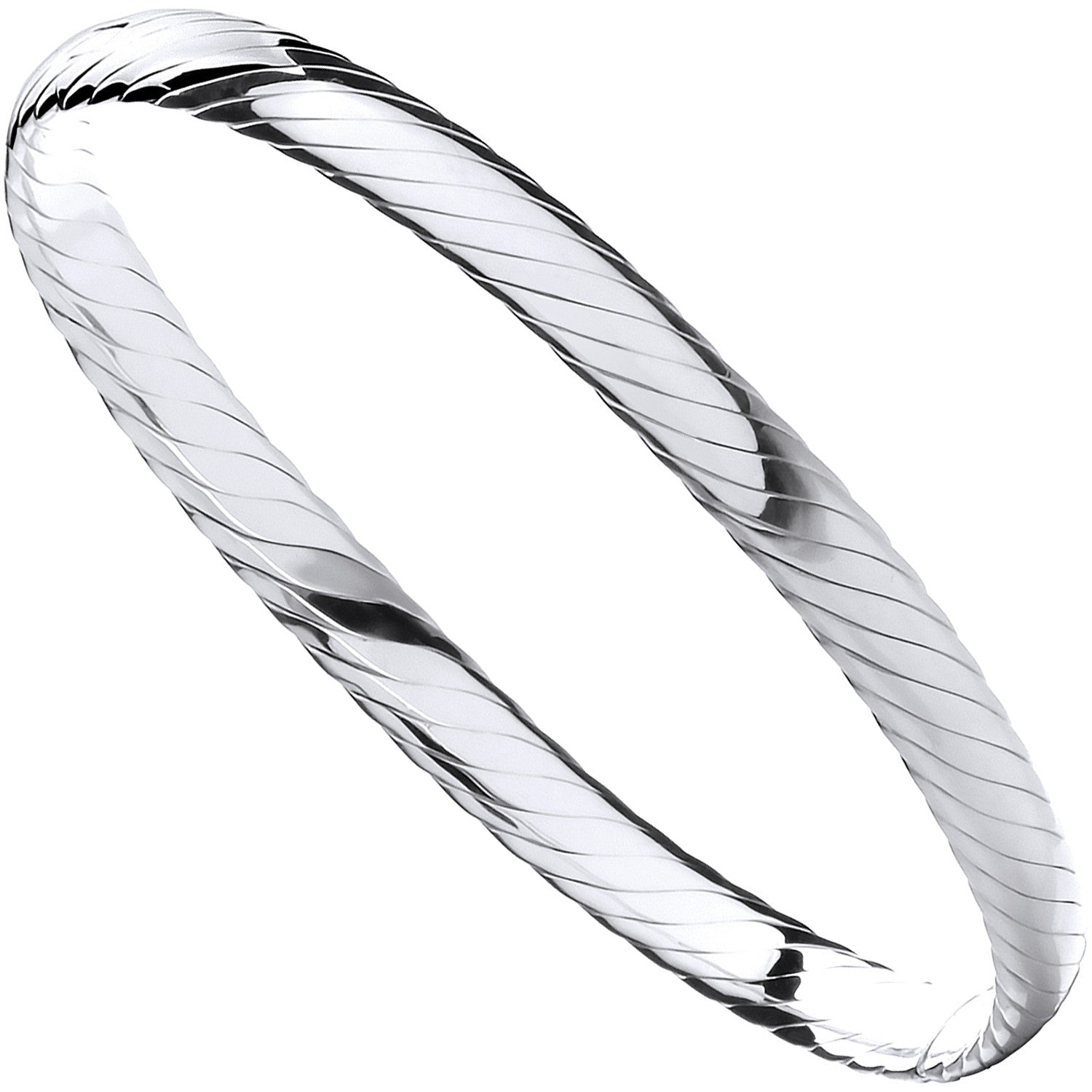 Silver Ribbed Ladies Bangle