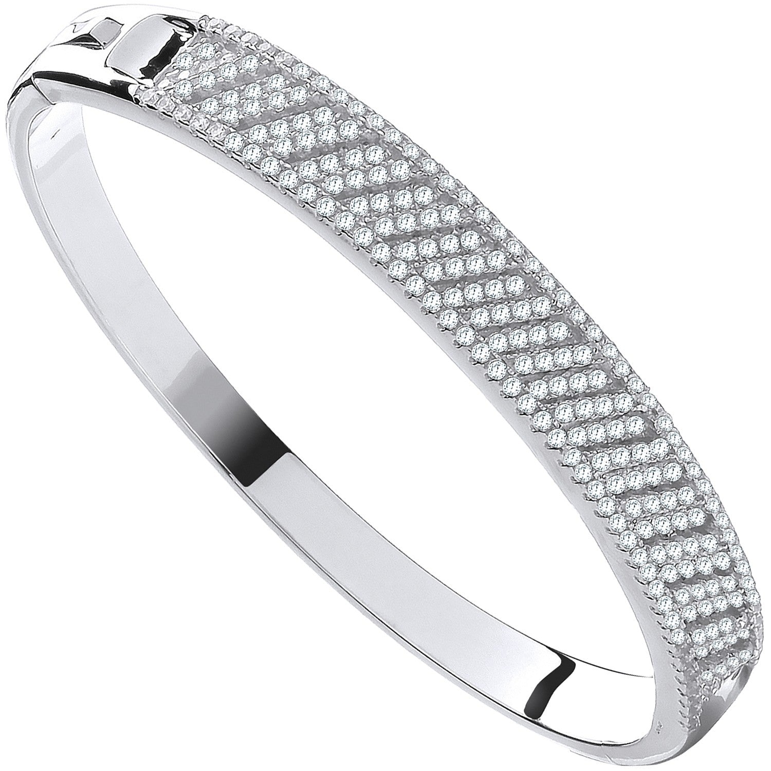 Silver Cross Lines CZ Ladies Bangle