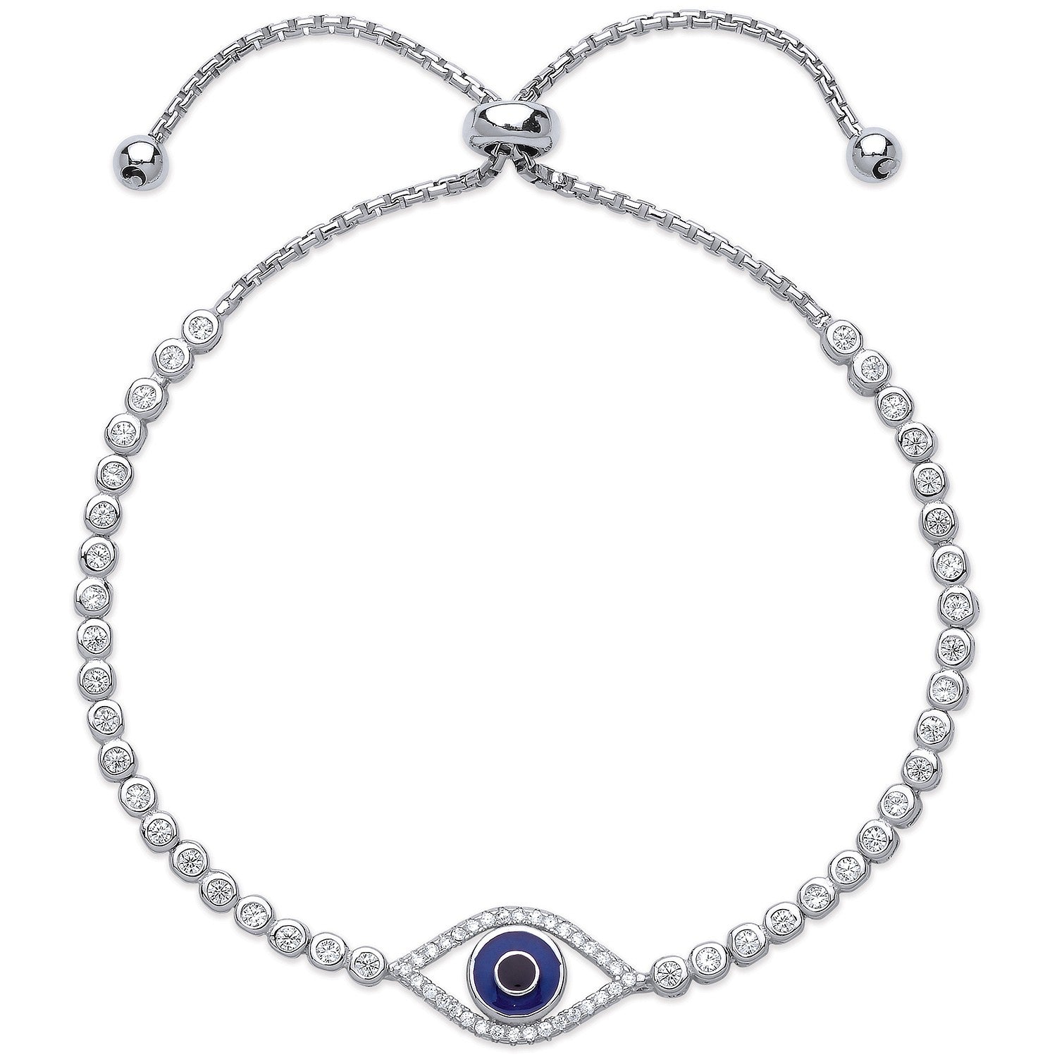 Silver Evil Eye Cubic Zirconia Friendship Bracelet