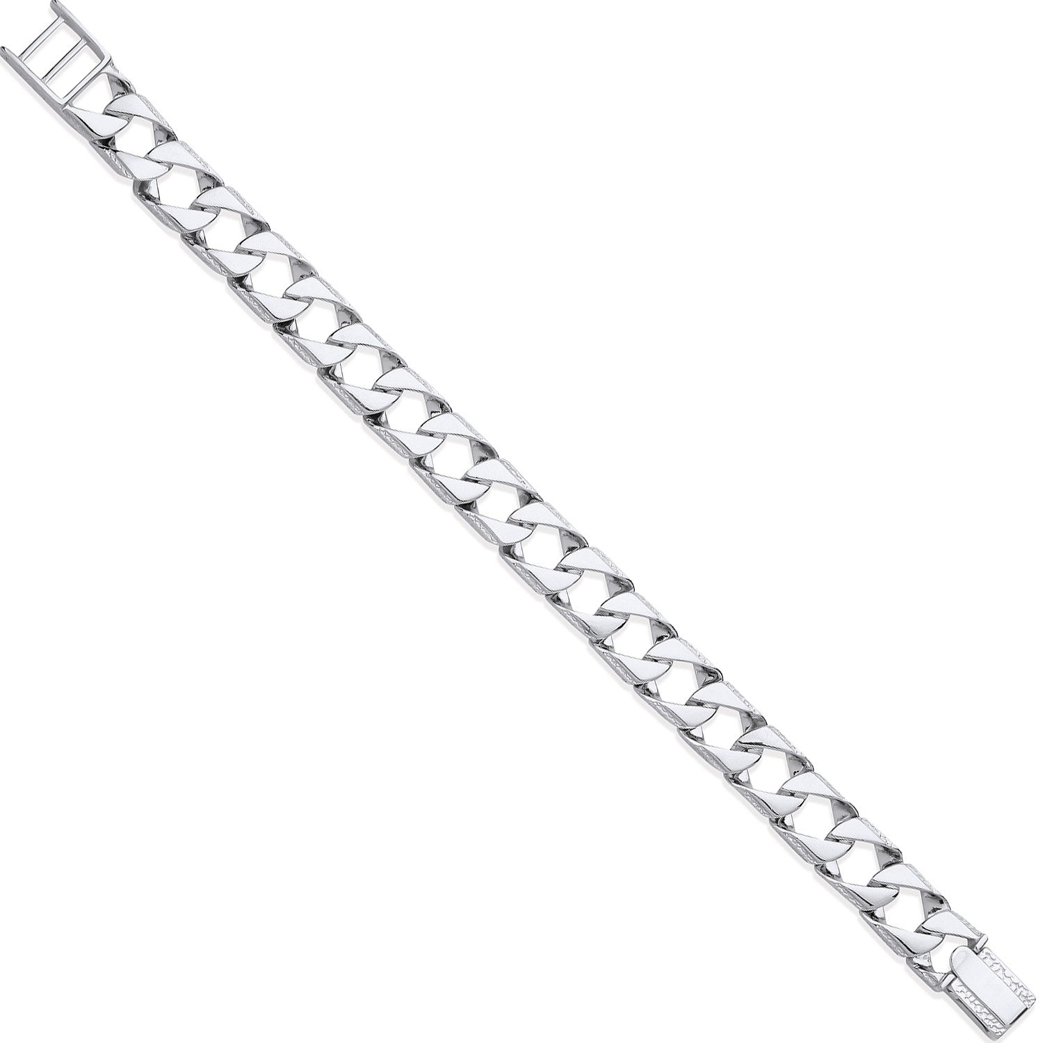 Silver Big Square Curb Ribbed Edge Link Gents Bracelet