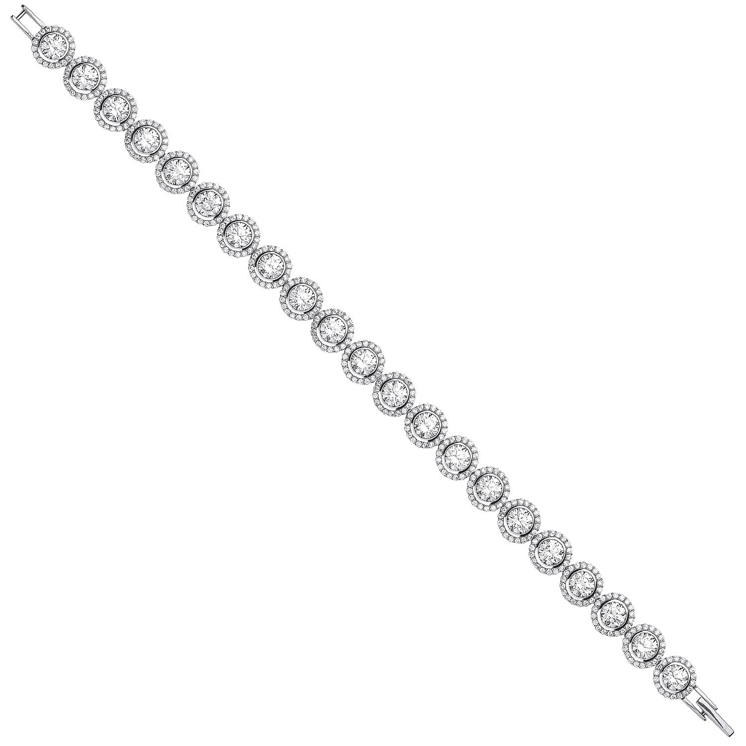 Silver Rubover Round Cubic Zirconia Halo Style Tennis Bracelet