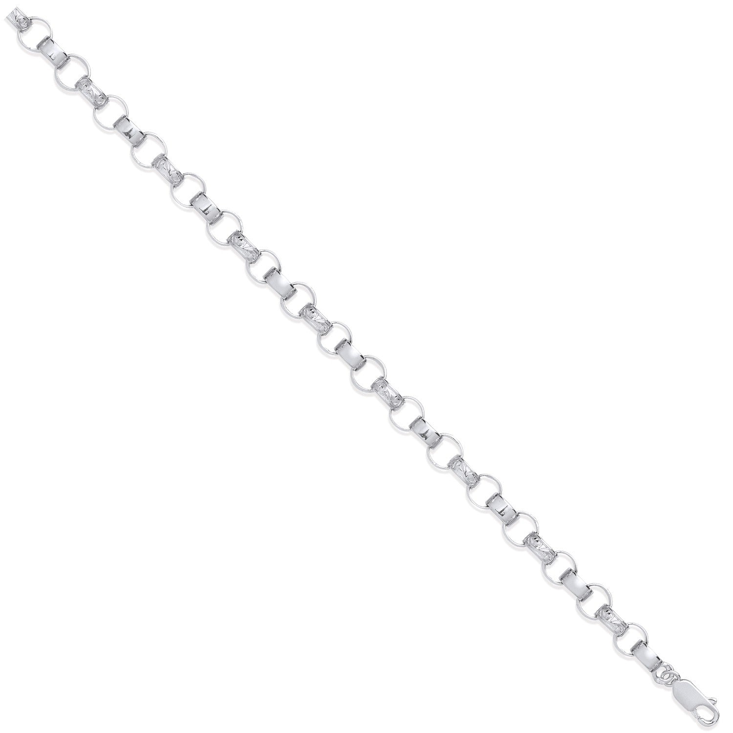 Silver 7mm Plain & Engraved Link Belcher Chain-Bracelet