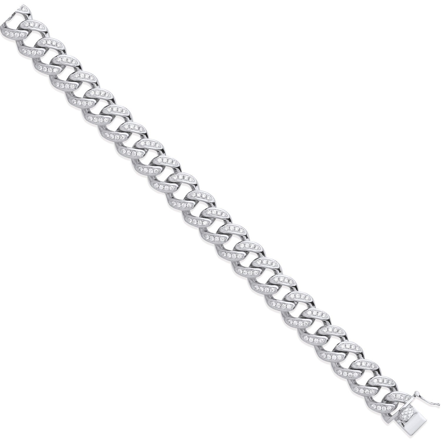 Silver 12.0mm CZ & Plain Back Link Curb Chain