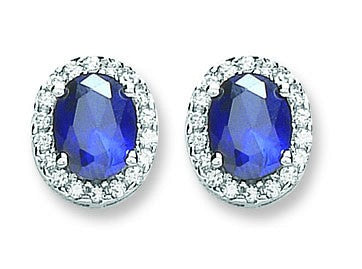 Silver Blue & White Cubic Zirconia Stud Earrings