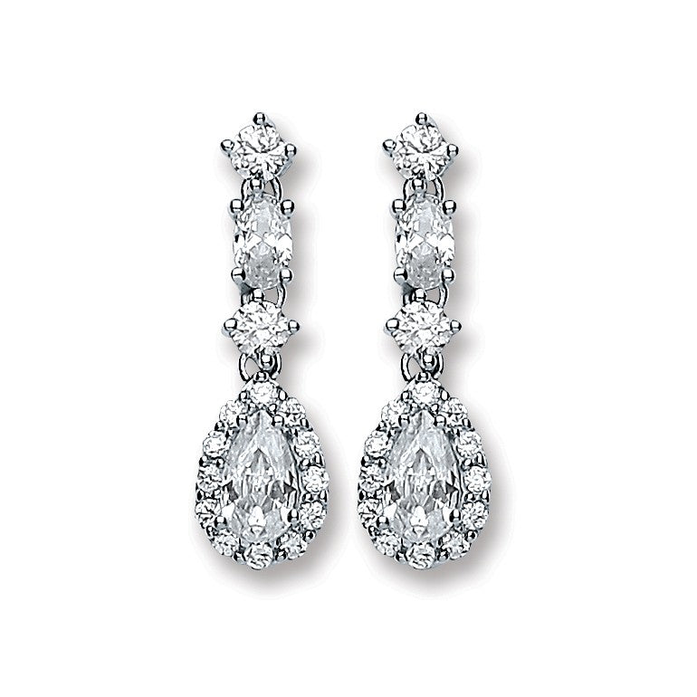 Silver Cubic Zirconia Graduated Tear Drop Stud Earrings