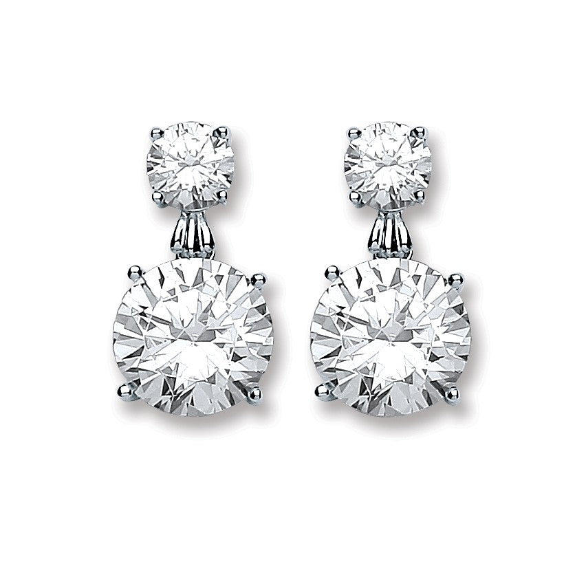 Silver Big Round Cubic Zirconia Stud Earrings