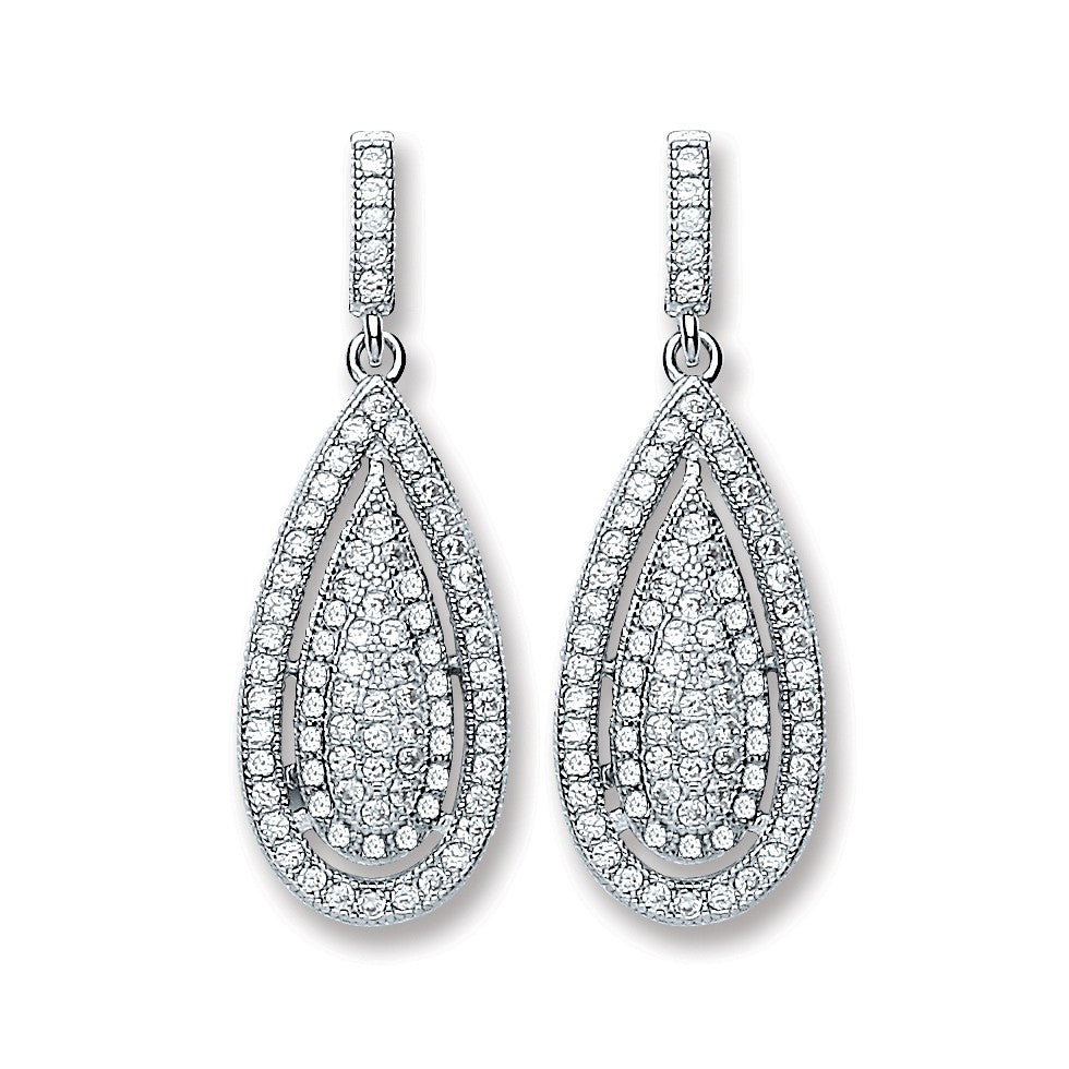 Silver Pear Shape Fancy Drop Earrings