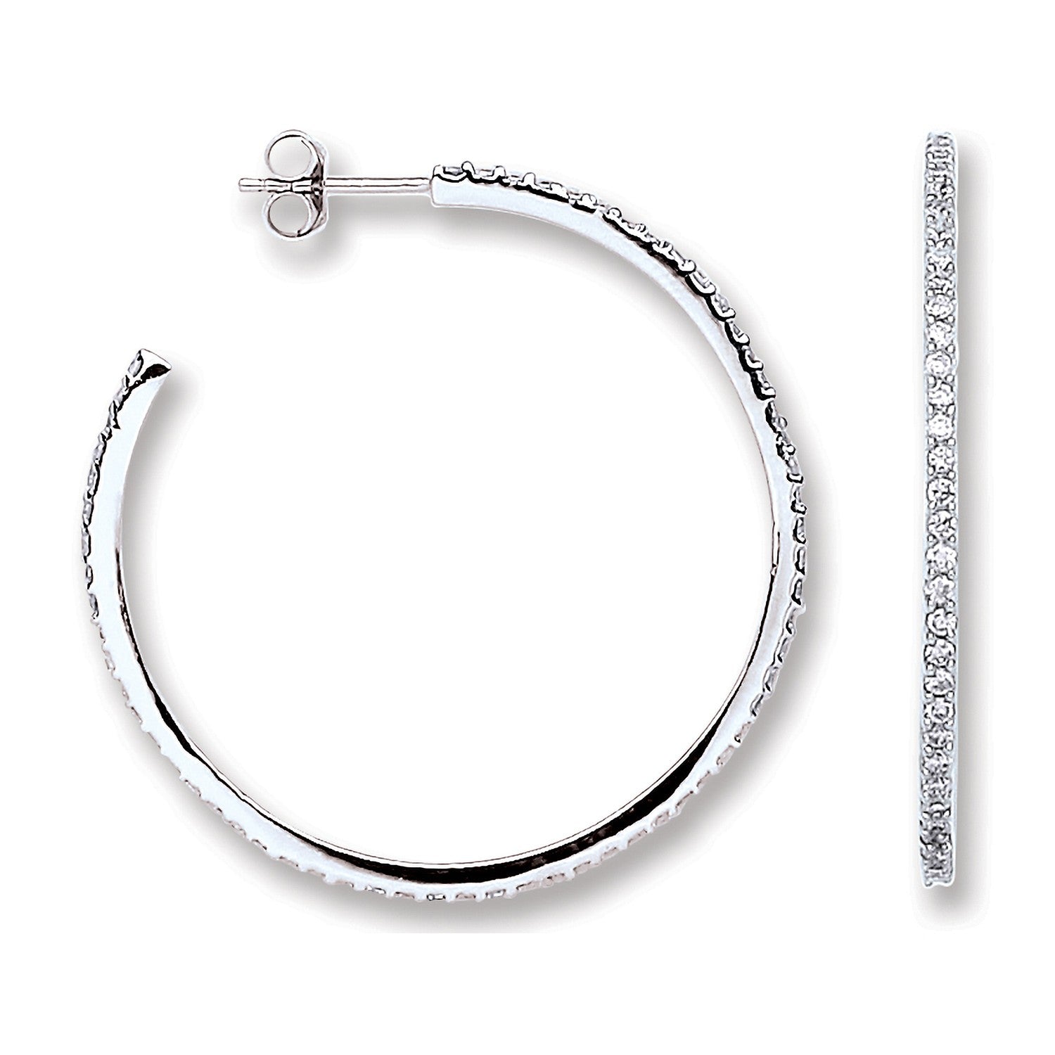 Silver Cubic Zirconia Round Hoop Earrings