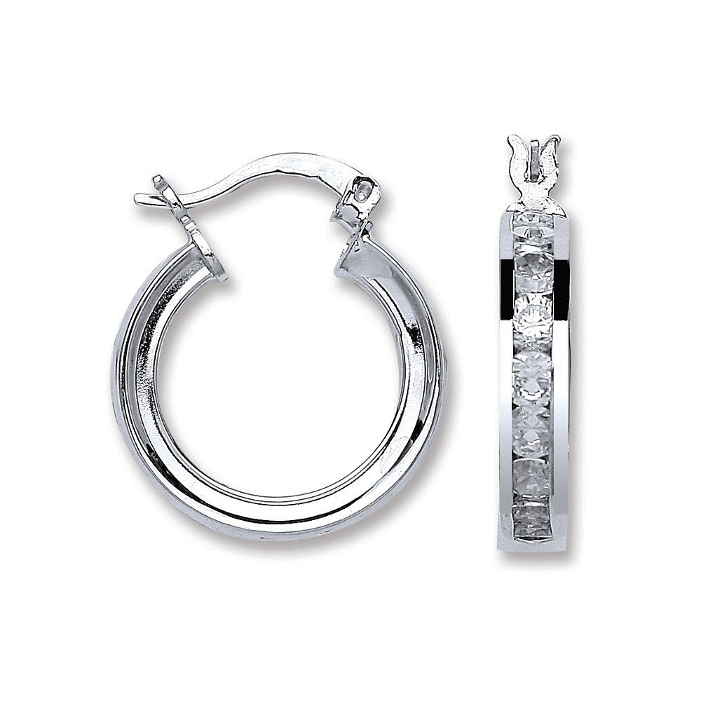 Silver Channel Set Cubic Zirconia Hoop Earrings