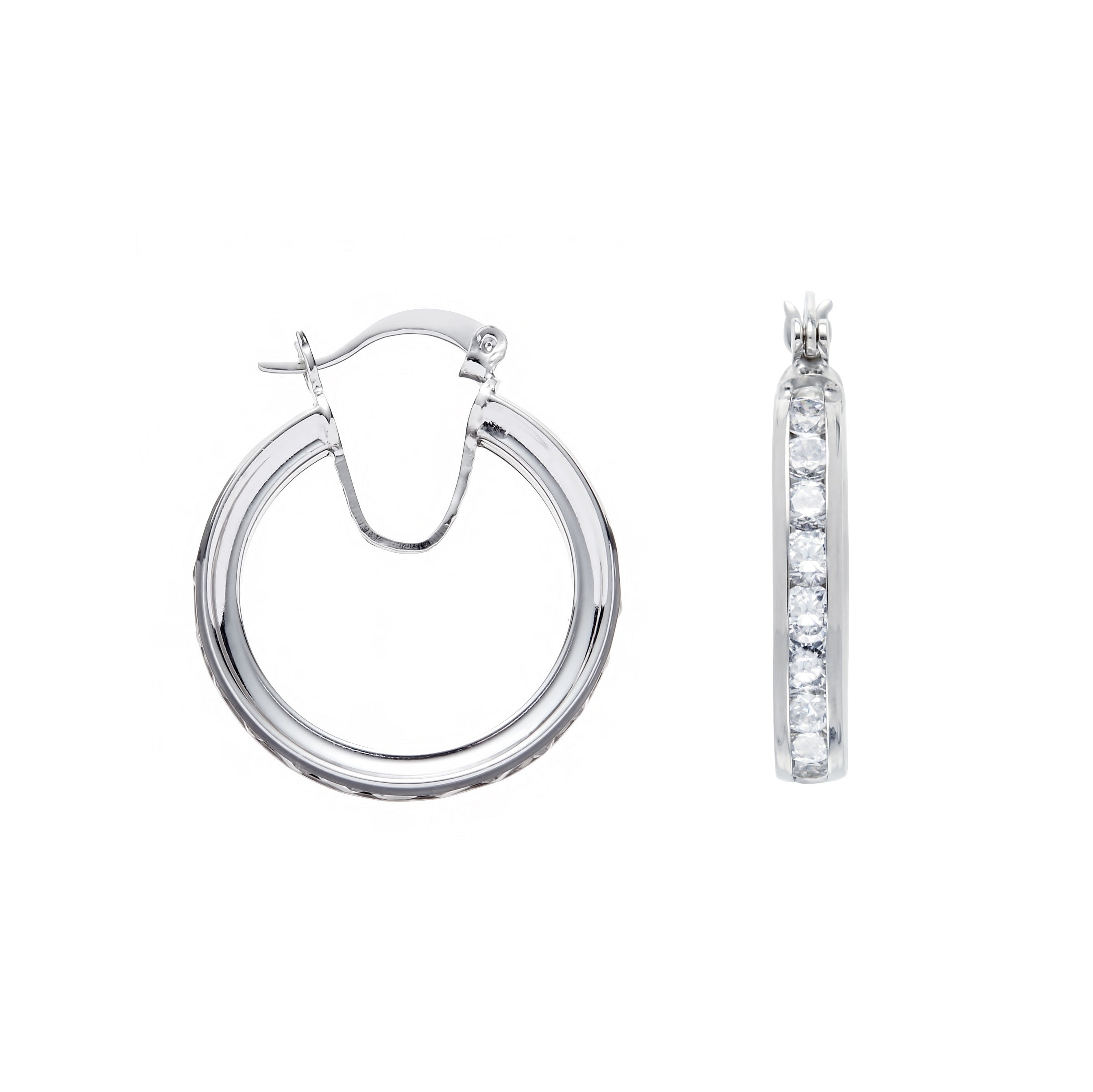 Silver Channel Set Cubic Zirconia Hoop Earrings