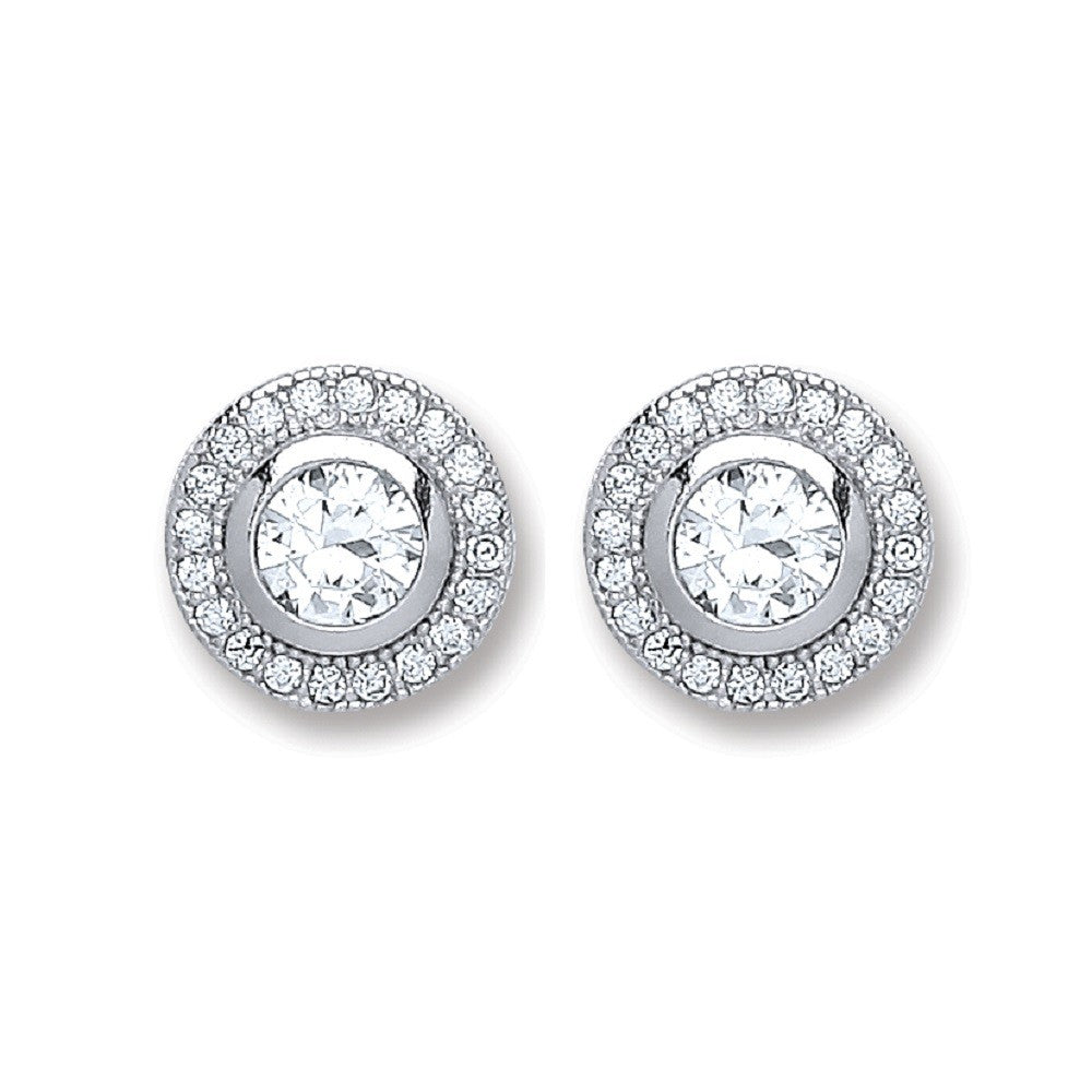 Silver Round Cubic Zirconia Stud Earrings