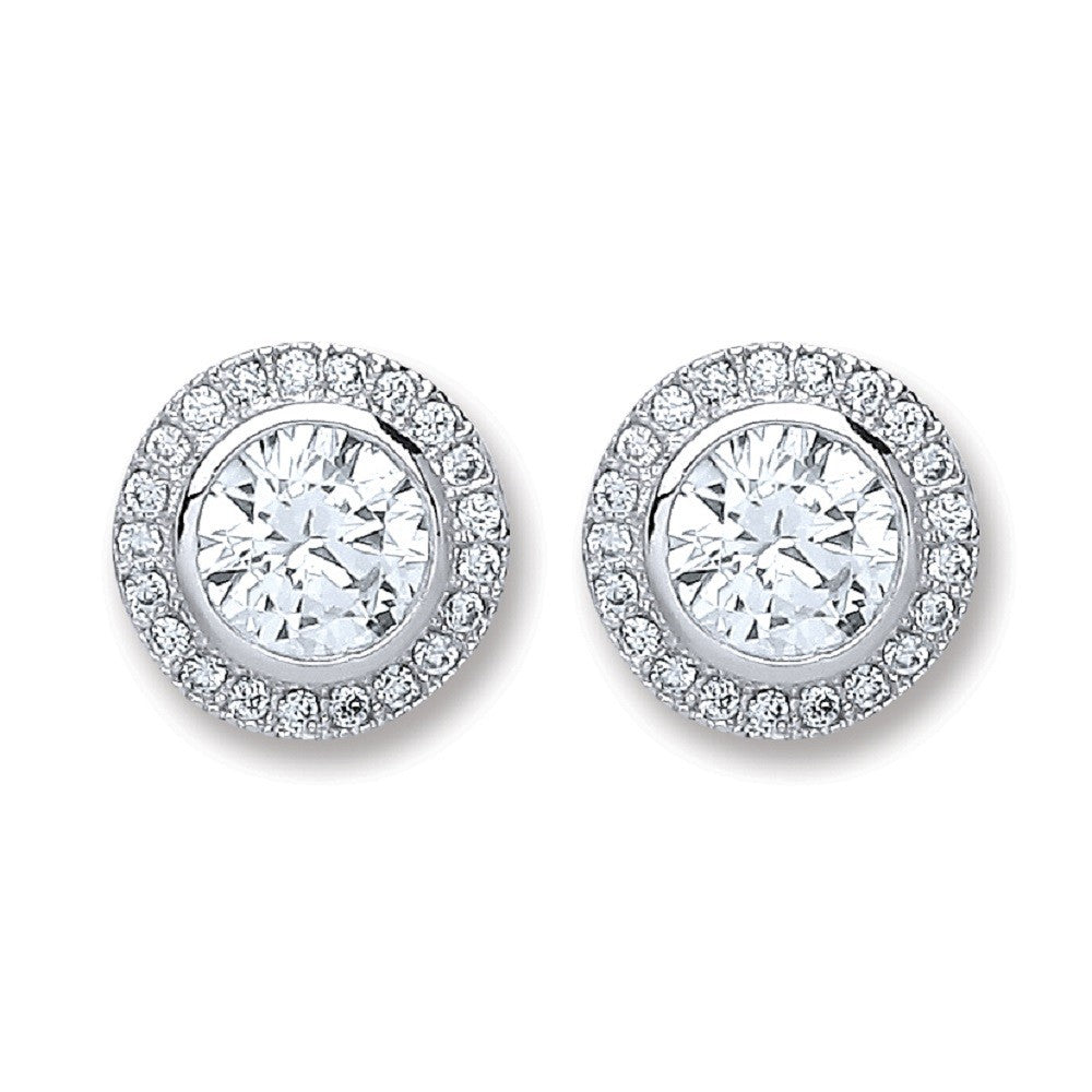 Silver Round Cubic Zirconia Stud Earrings