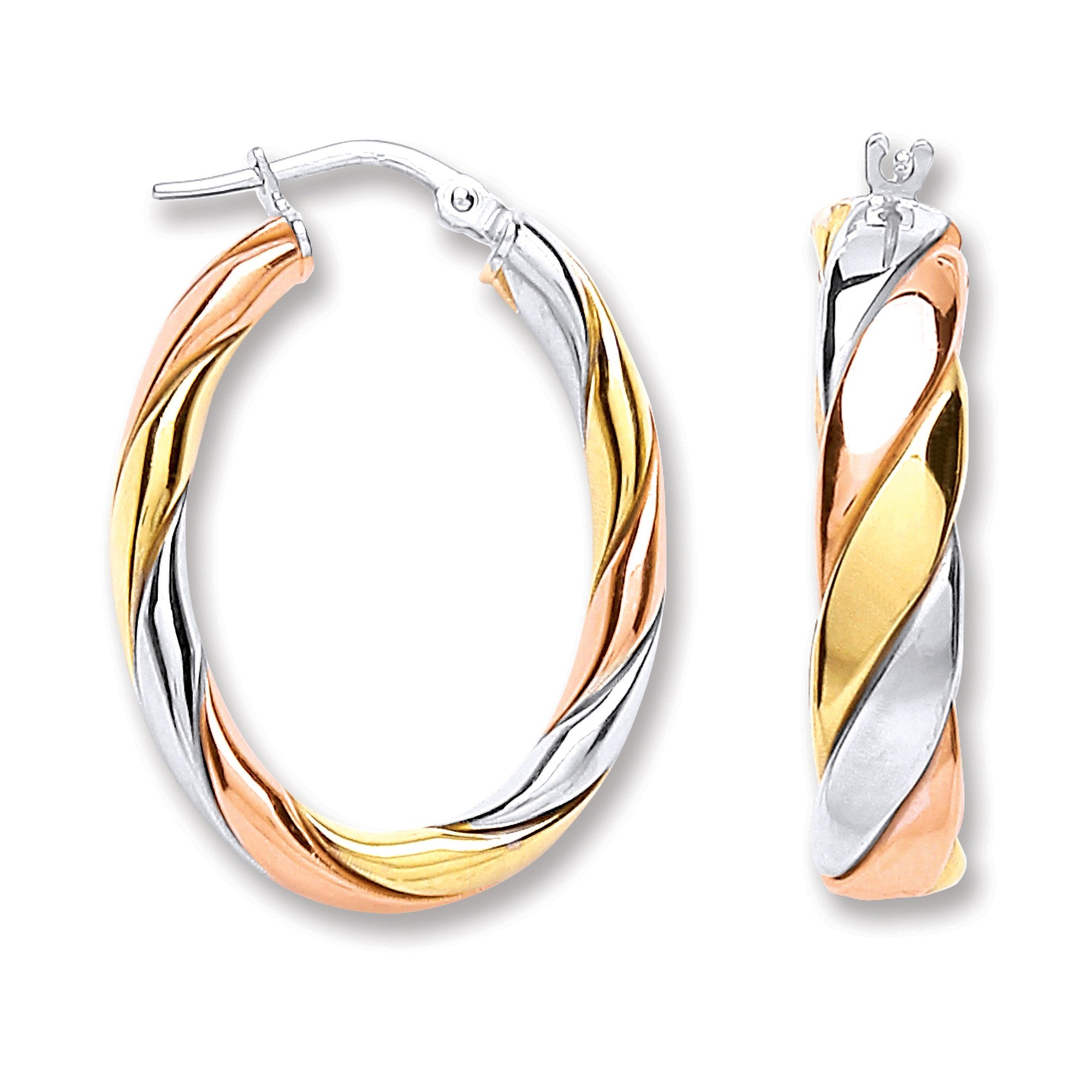 Silver Three Colour Oval Hoop Earrings