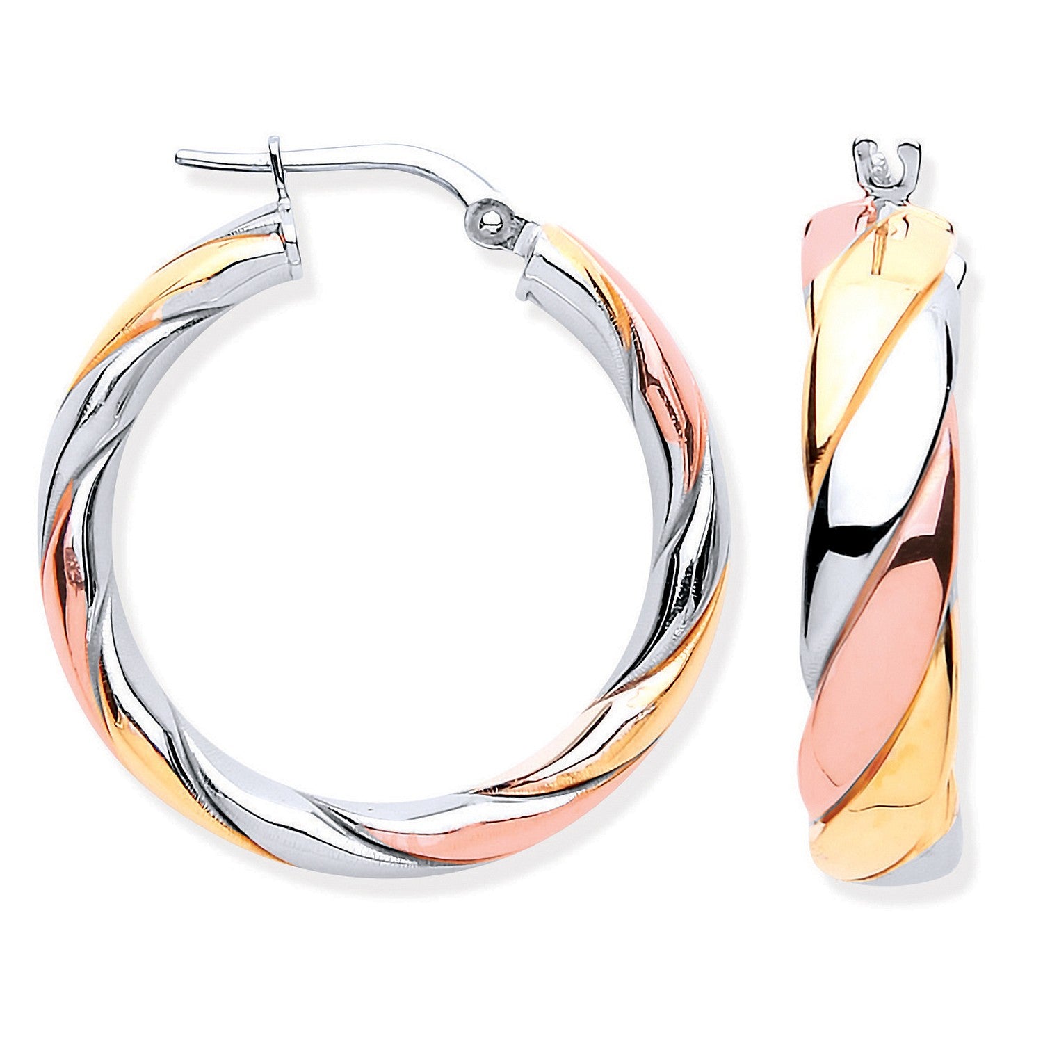 Silver Three Colour Round Hoop Earrings