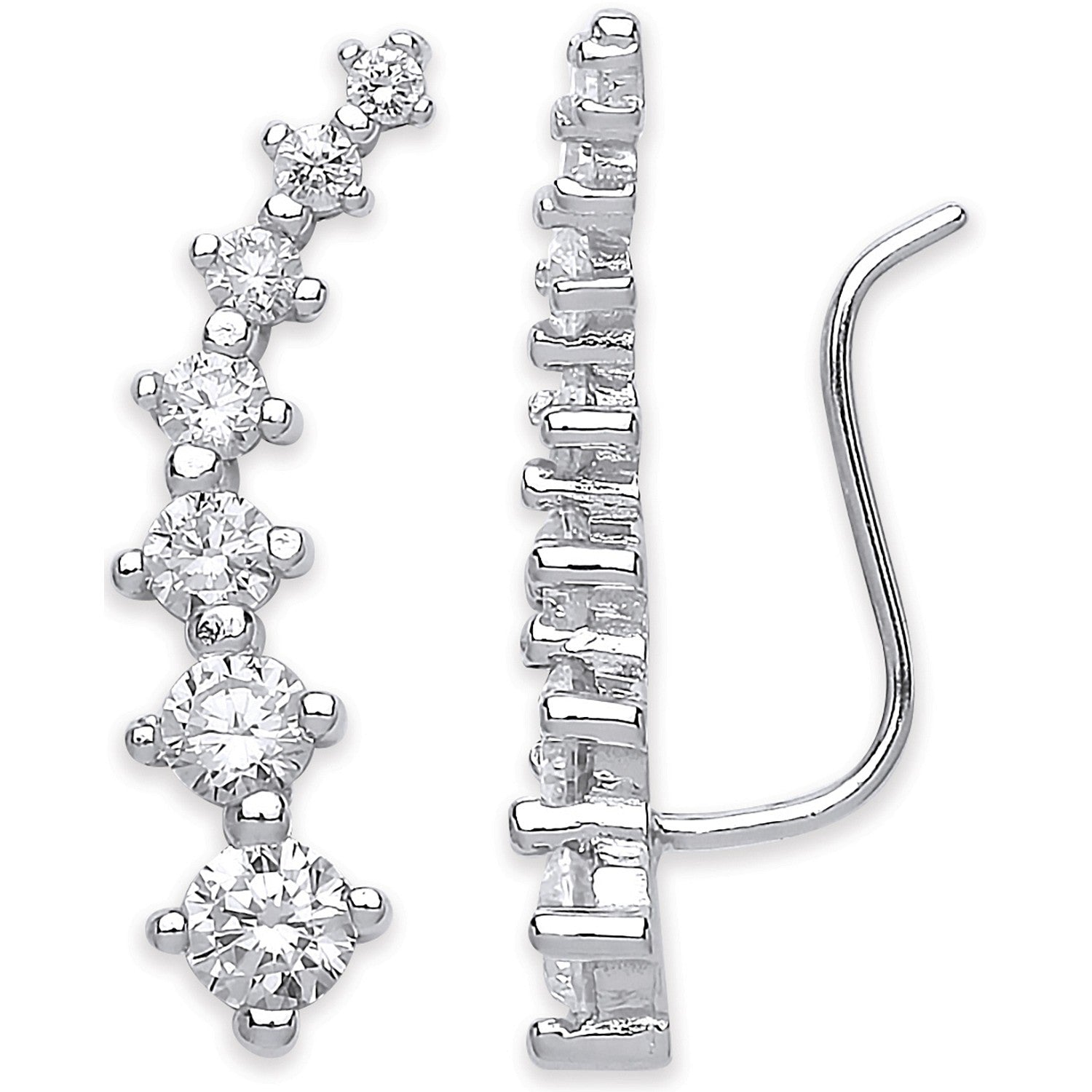 Silver Arc-shaped Ear Hook Claw Set Cubic Zirconia Ear Clip Earrings