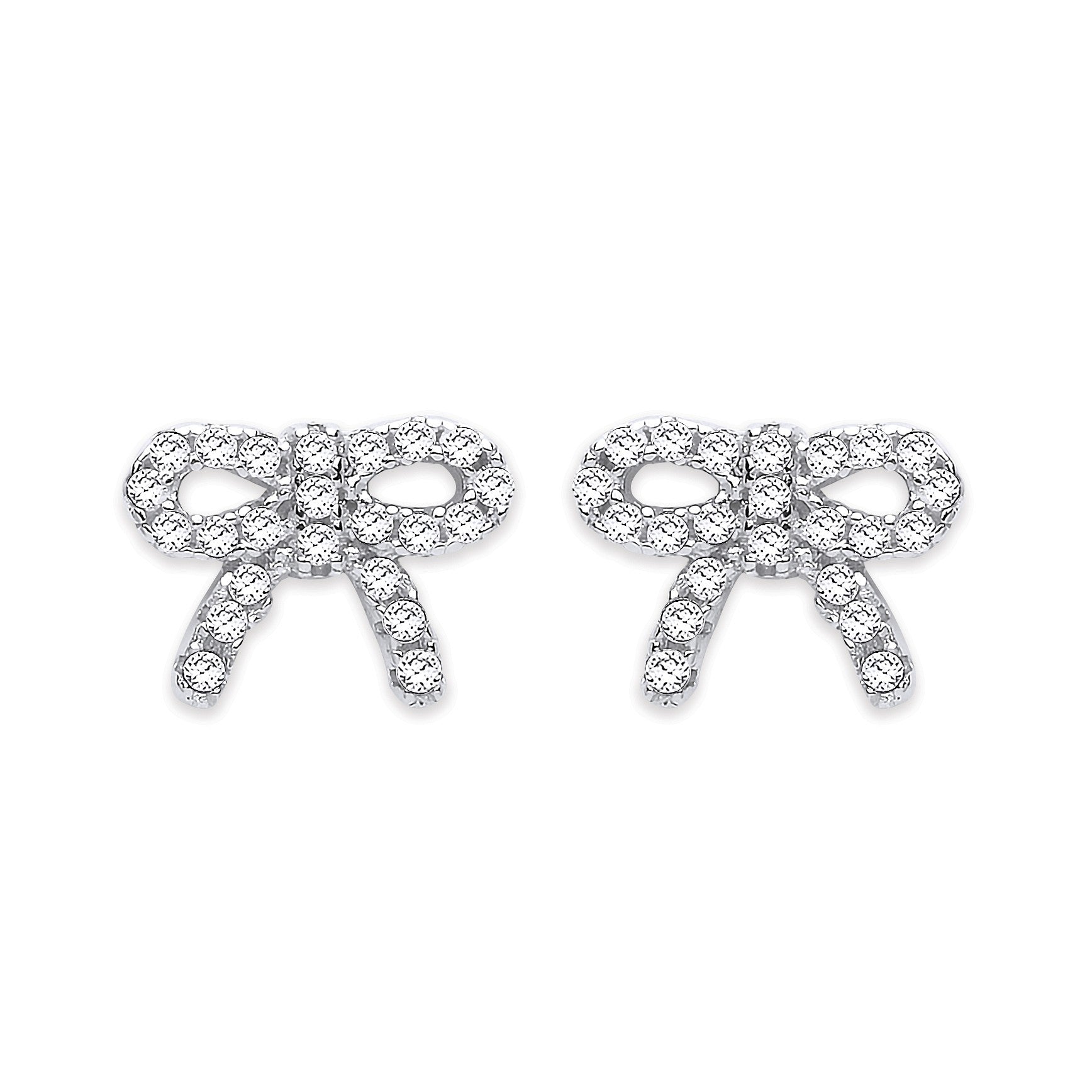 Silver Cubic Zirconia Bow Stud Earrings