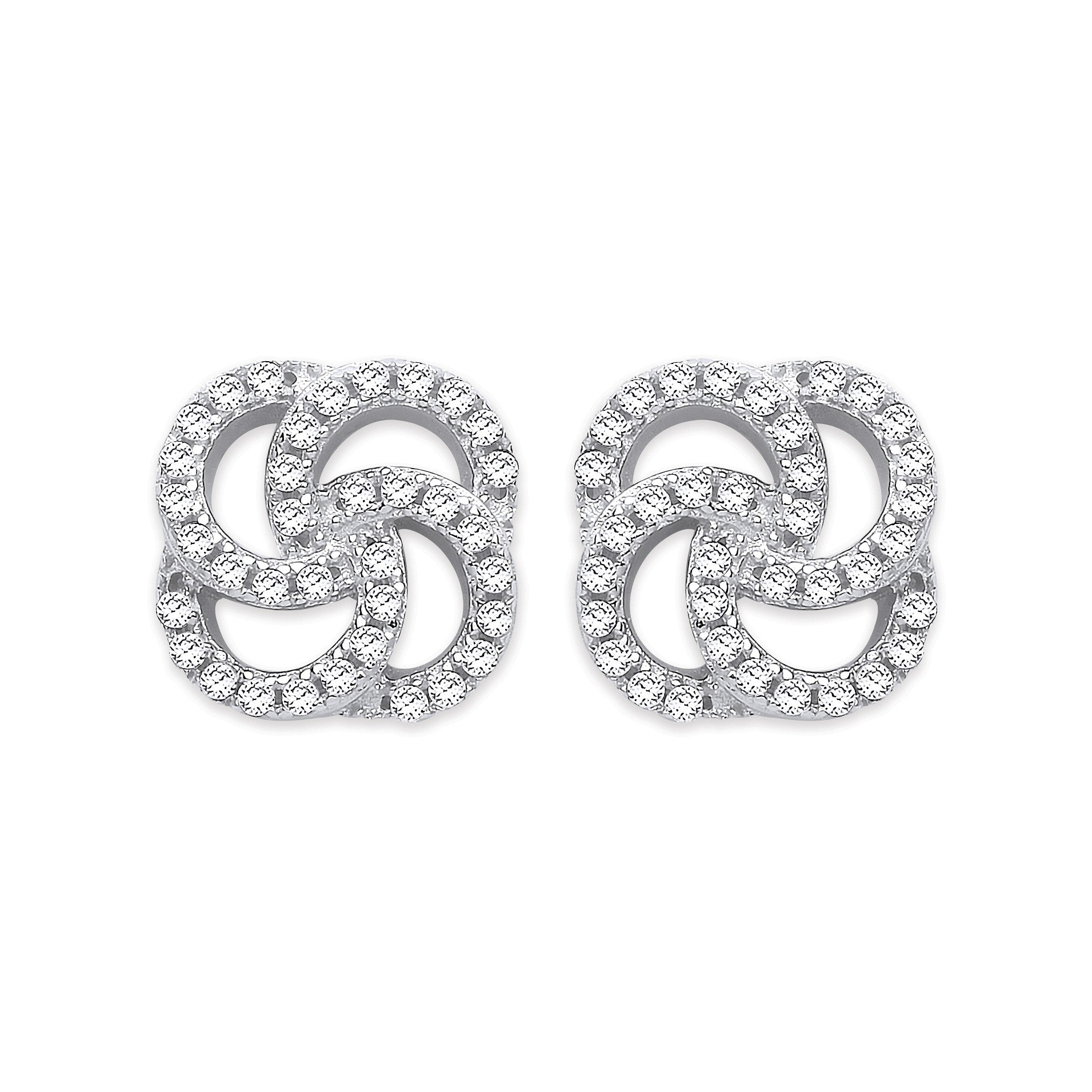 Silver Cubic Zirconia Swirl Stud Earrings