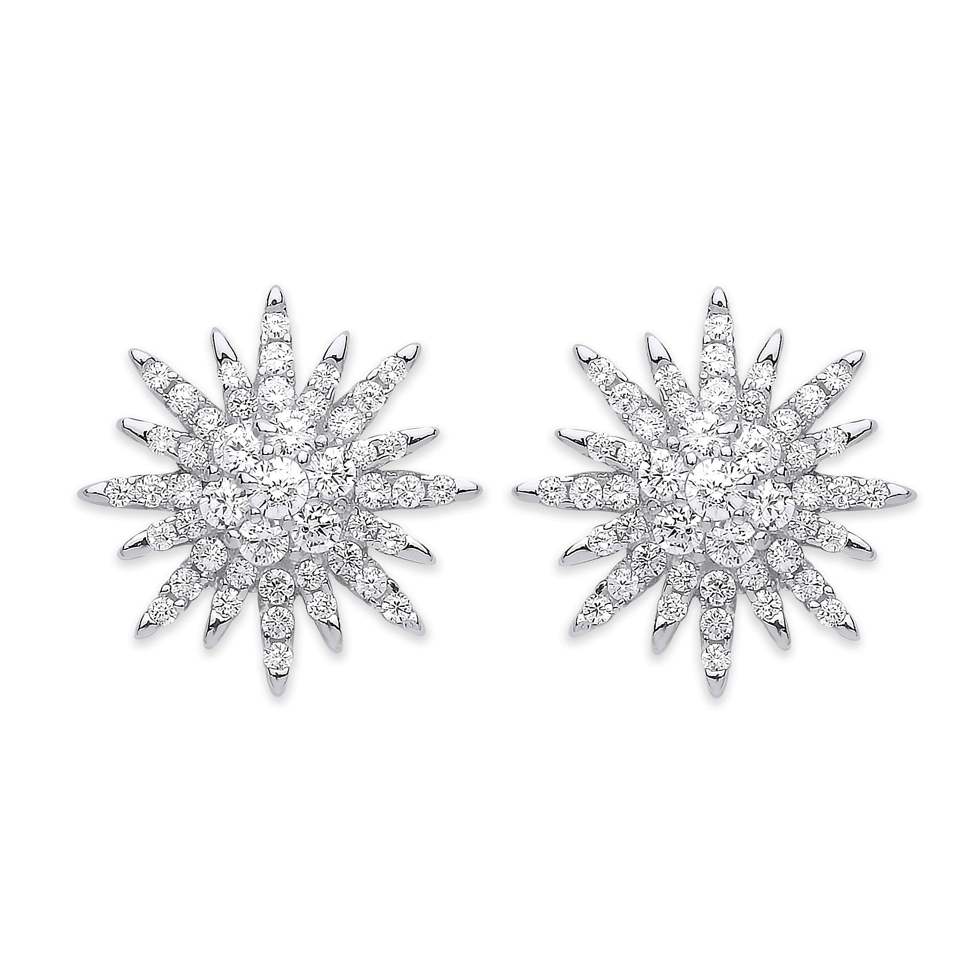 Silver Cubic Zirconia Starburst Stud Earrings