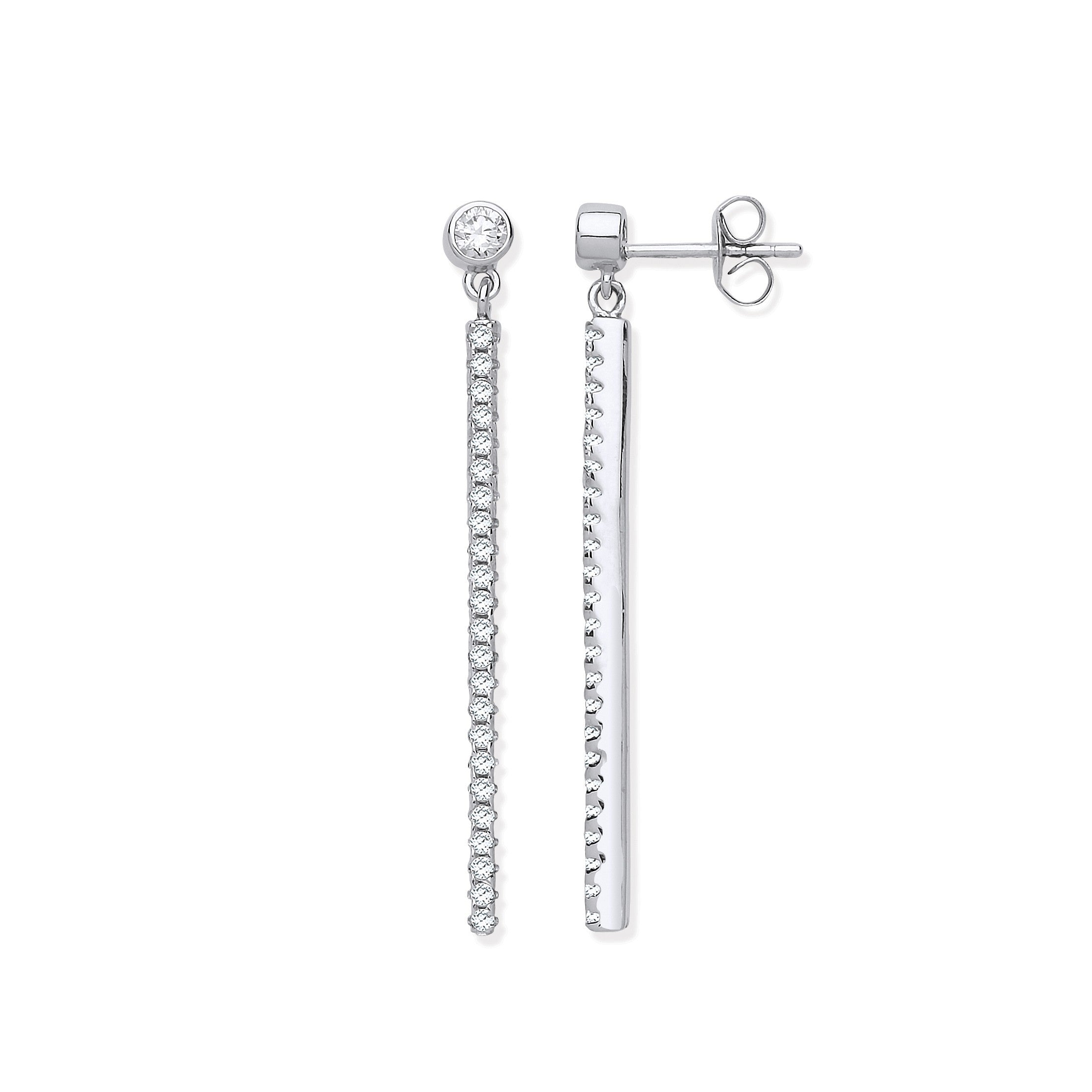 Silver Pave Cubic Zirconia Linear Drop Earrings