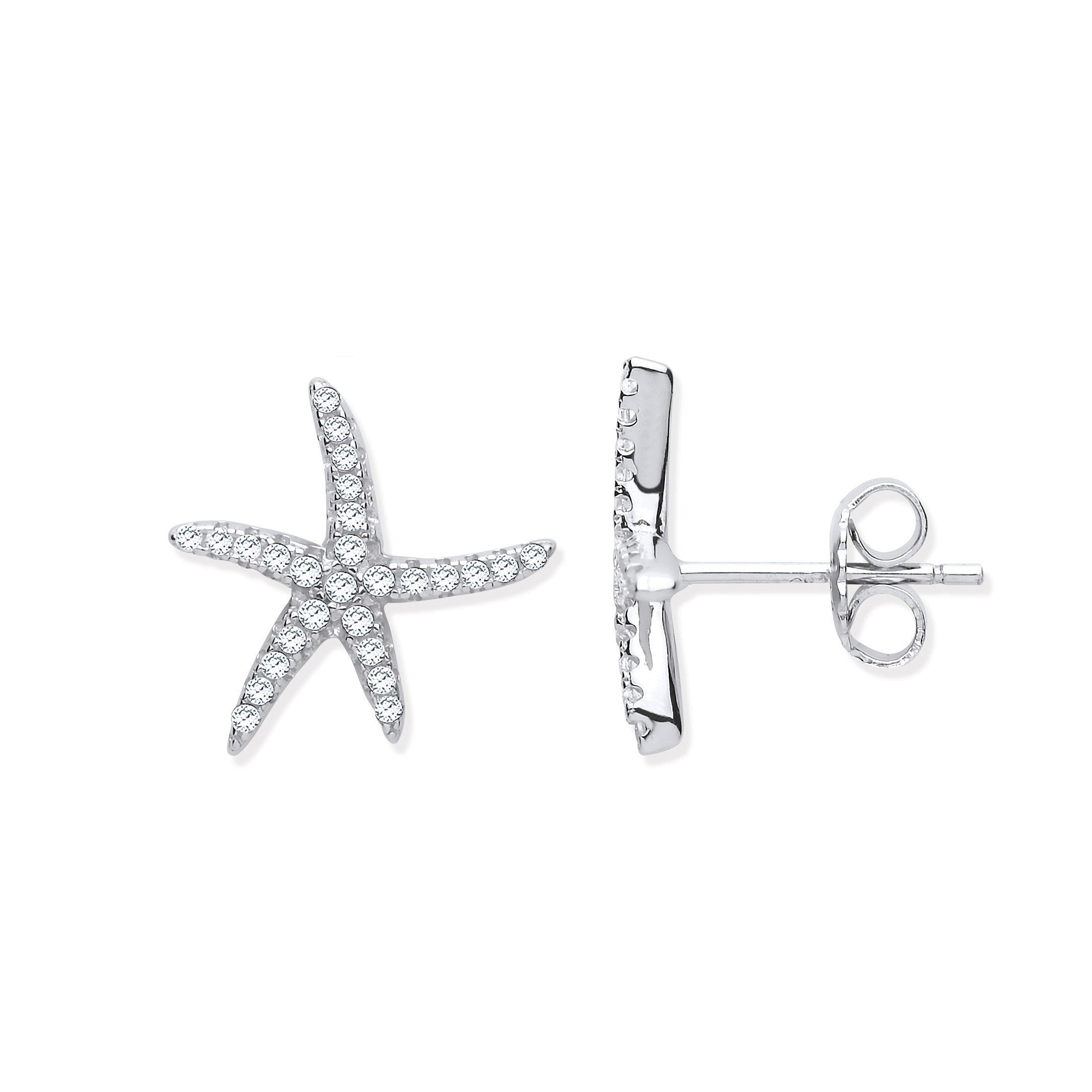 Silver Starfish CZ Studs