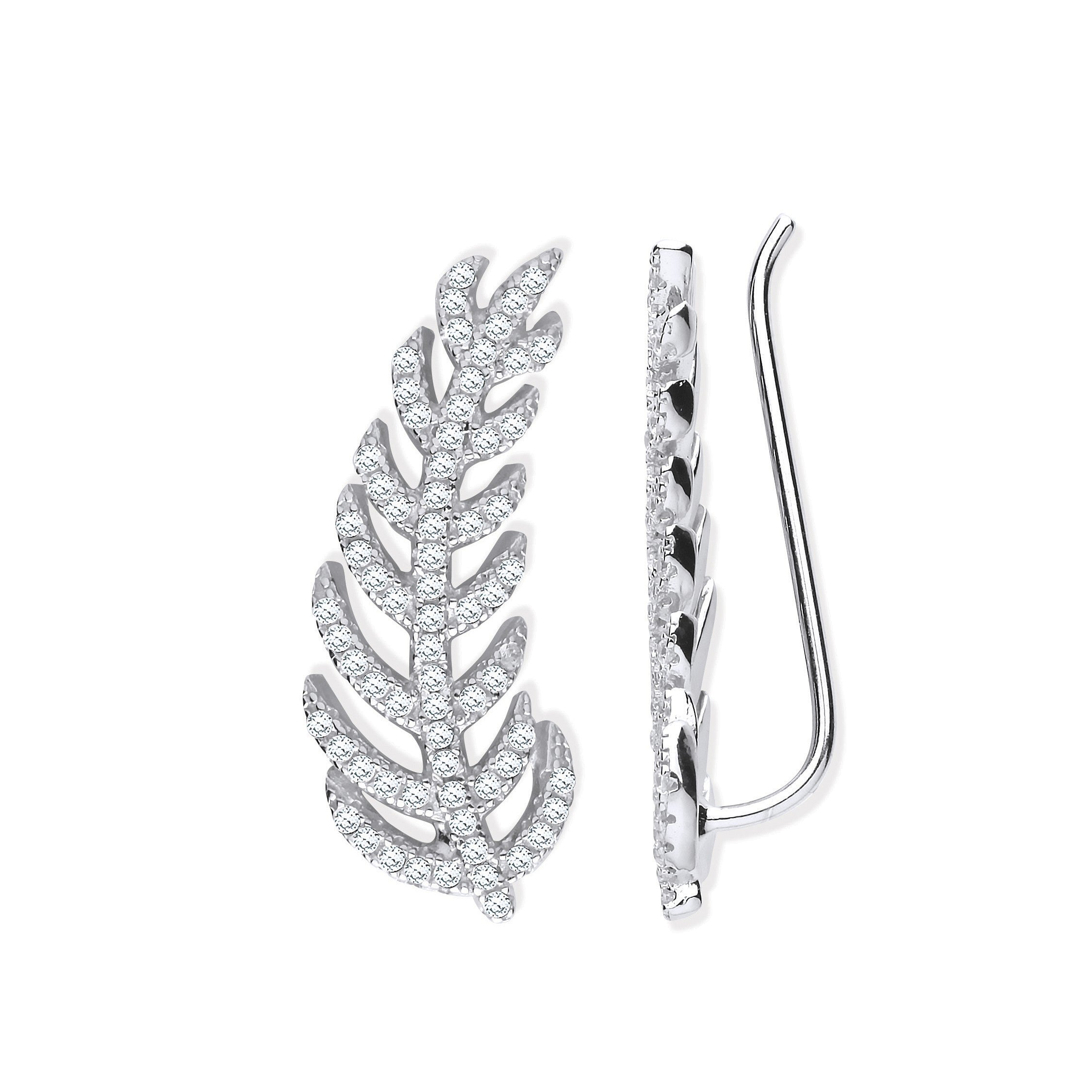 Silver CZ Barley Leaf Earcuff, Crawler, Earrings