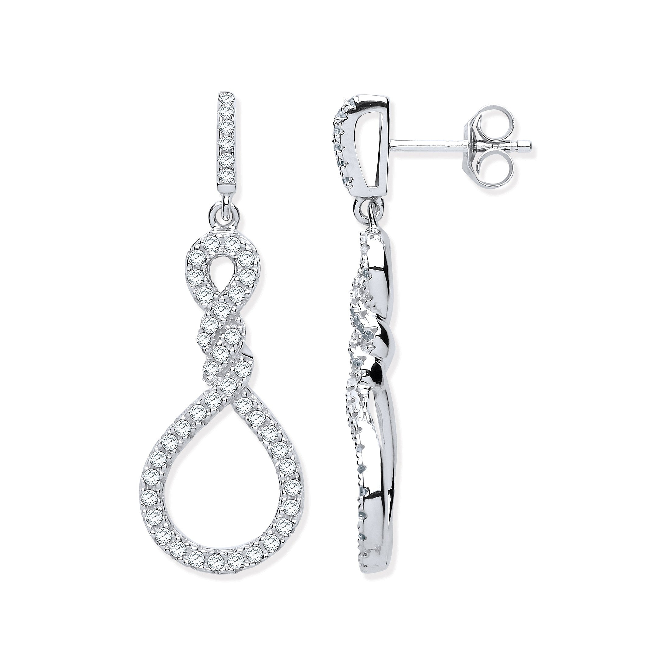 Silver Teardrop Twist CZ Earrings