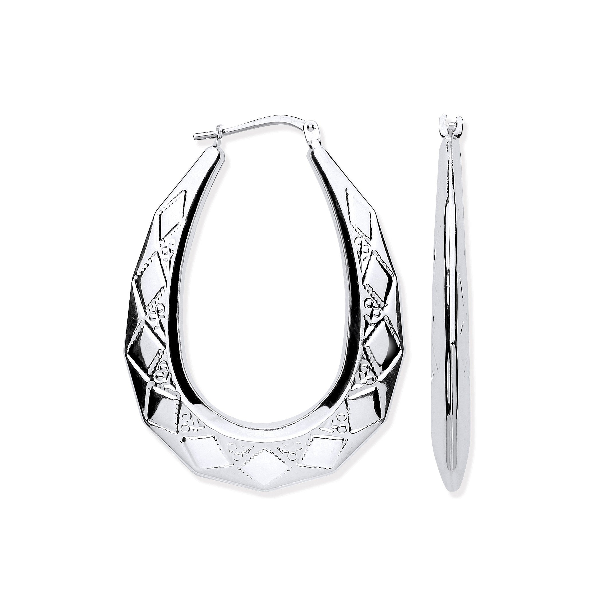 Silver Large Diamond Cut Oval Creoles