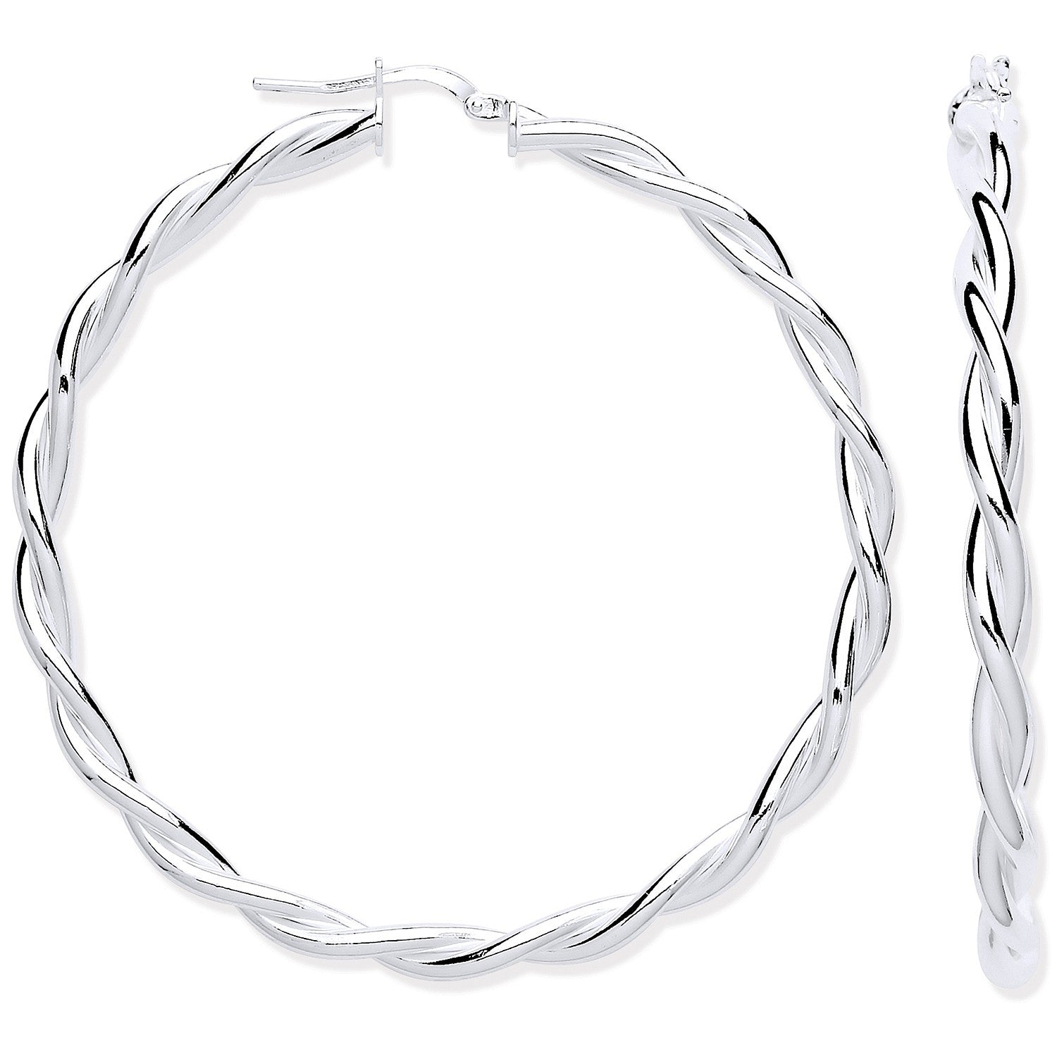 Silver Twist Hoop 50mm Earrings