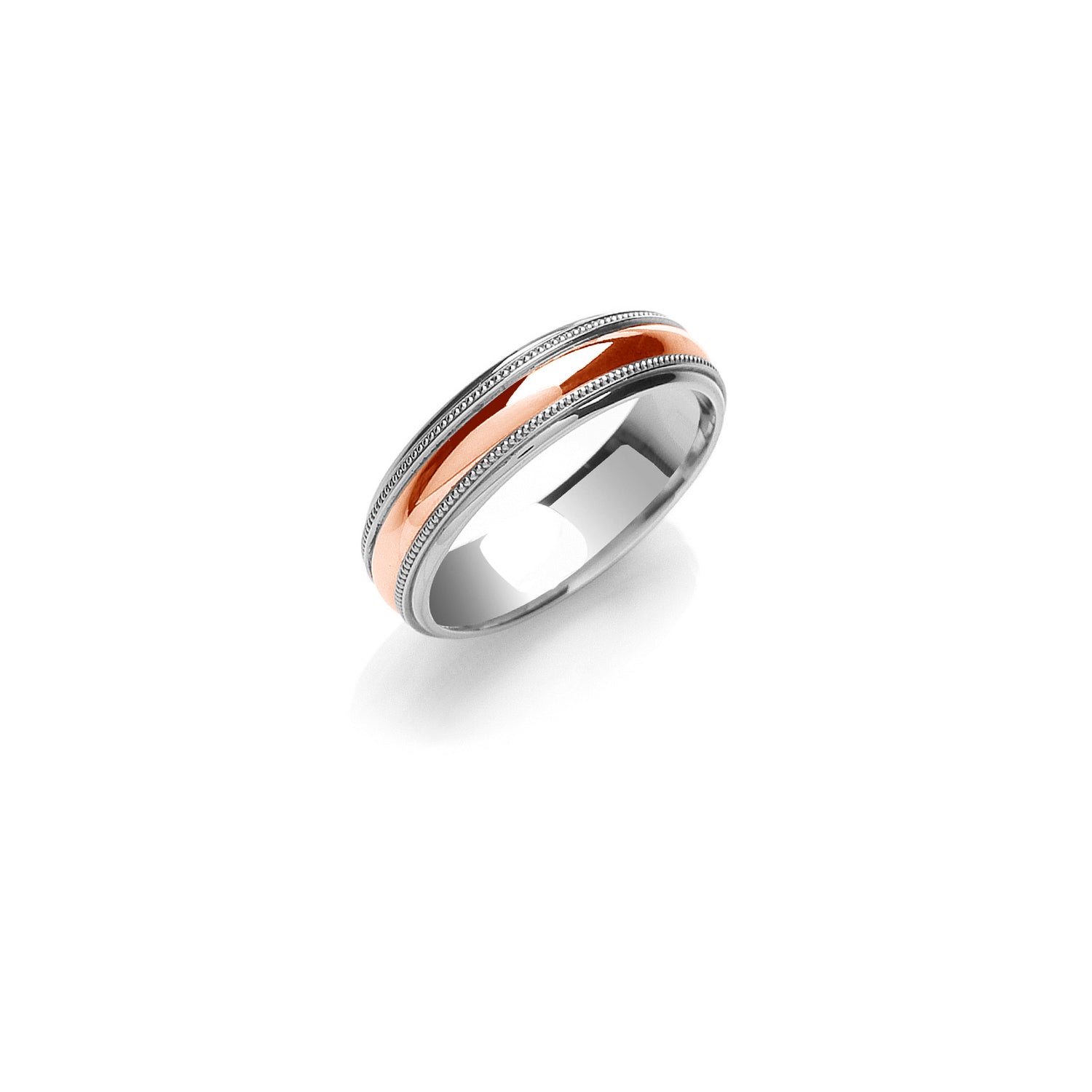 6mm Court Mill Grain Edges Two Colour Wedding Band