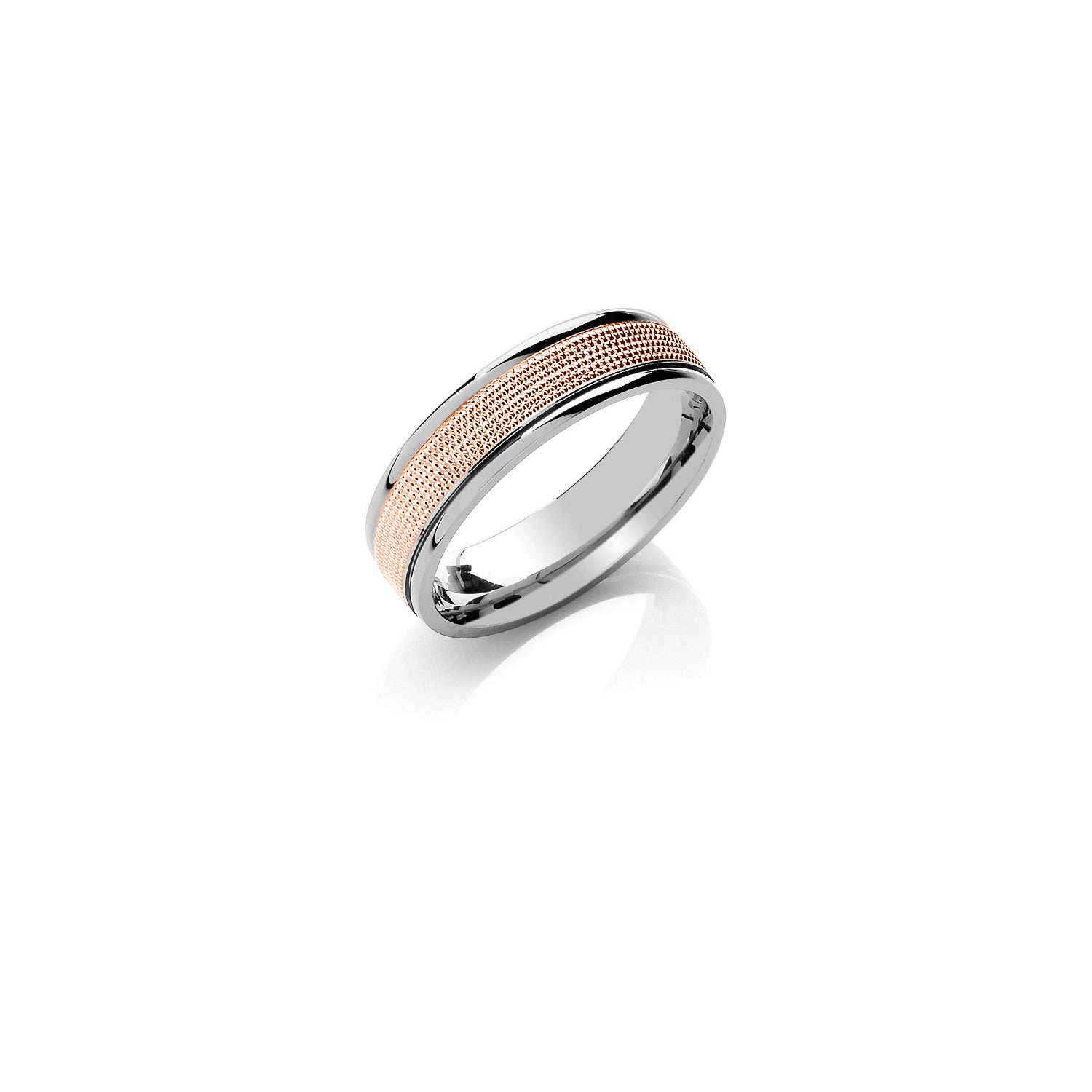 6mm Flat Court Two Colour Mill Grain Centre Wedding Band