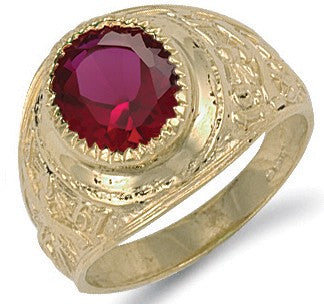 Yellow Gold Red  CZ College Ring