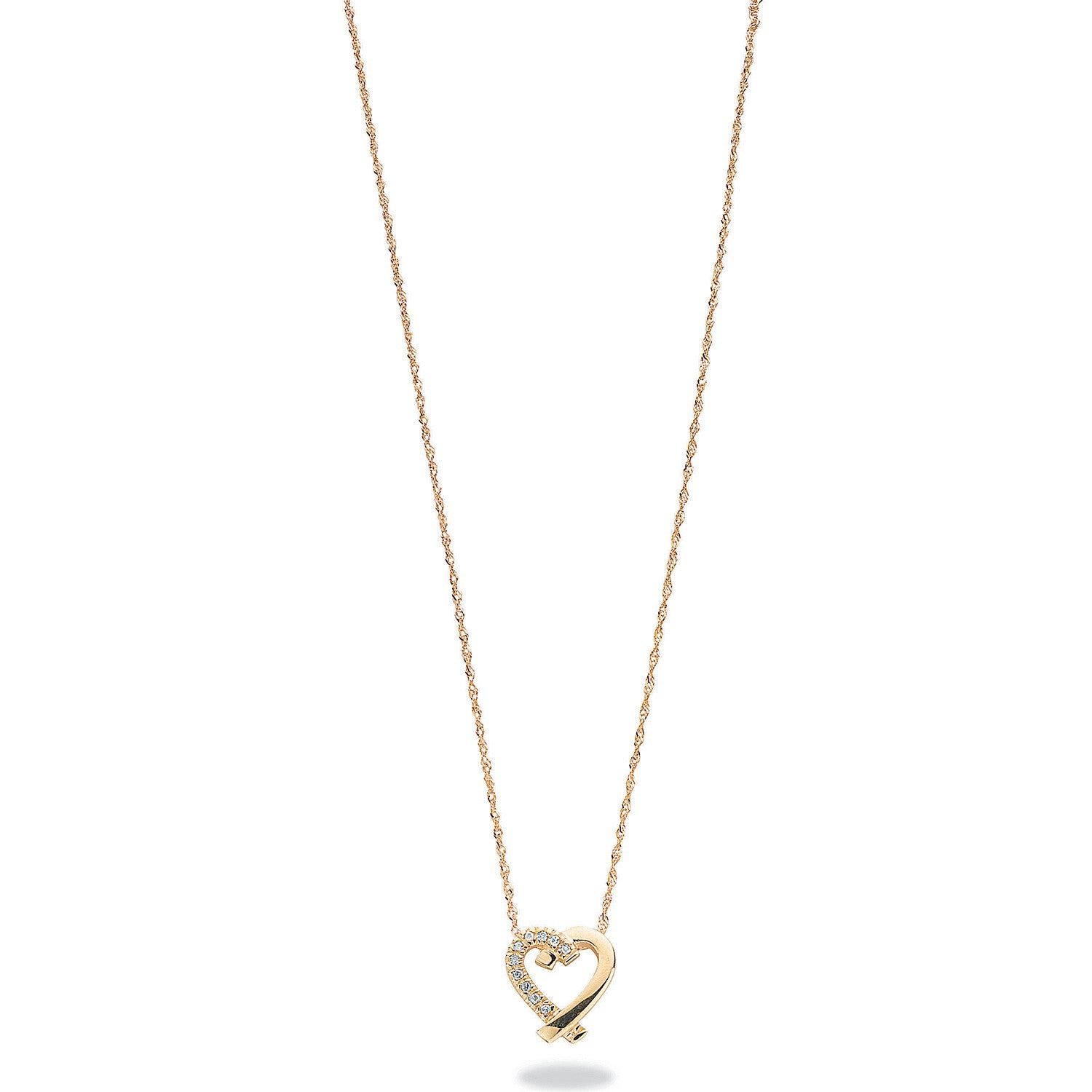 9ct Yellow Gold 0.05ct Diamond Heart Pendant with 18in-45cm Chain