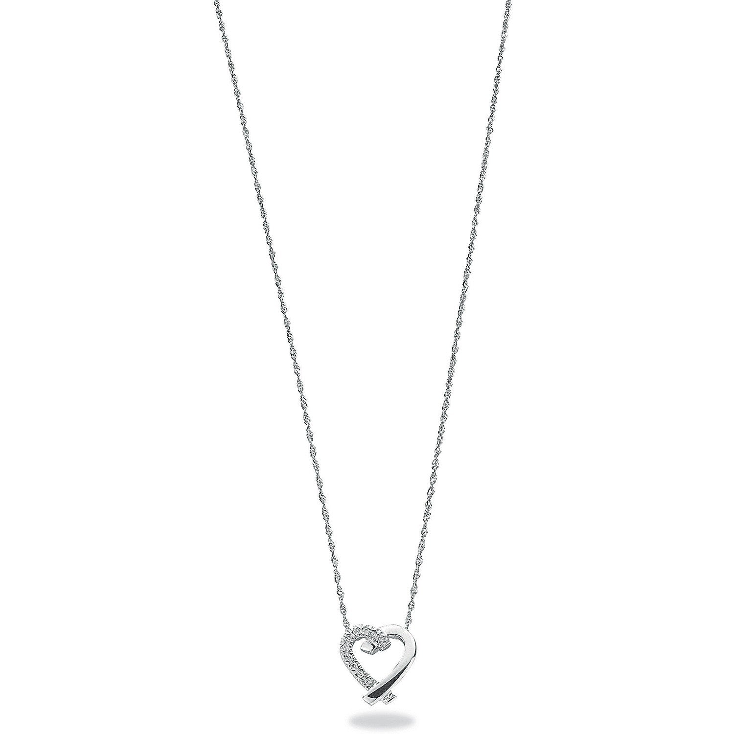 9ct White Gold 0.05ct Diamond Heart Pendant with 18in-45cm Chain